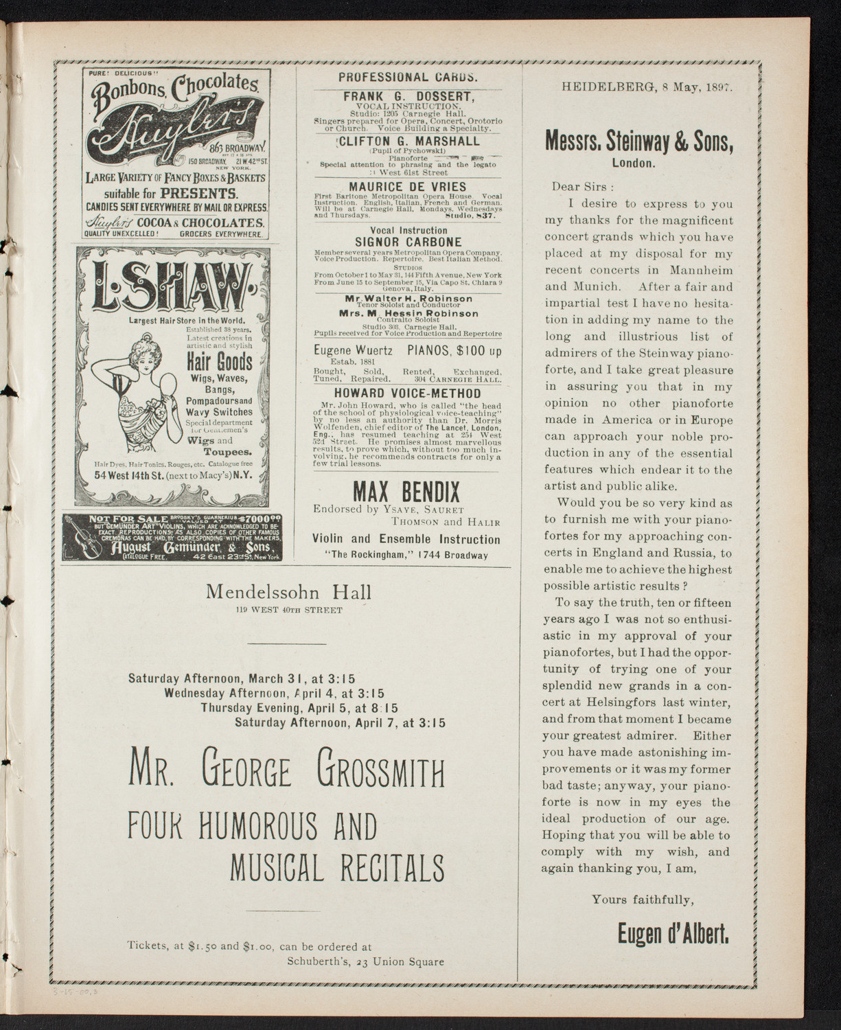 Musical Art Society of New York, March 15, 1900, program page 5