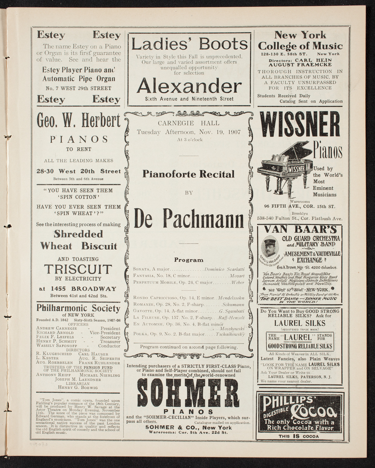 Vladimir de Pachmann, Piano, November 19, 1907, program page 5