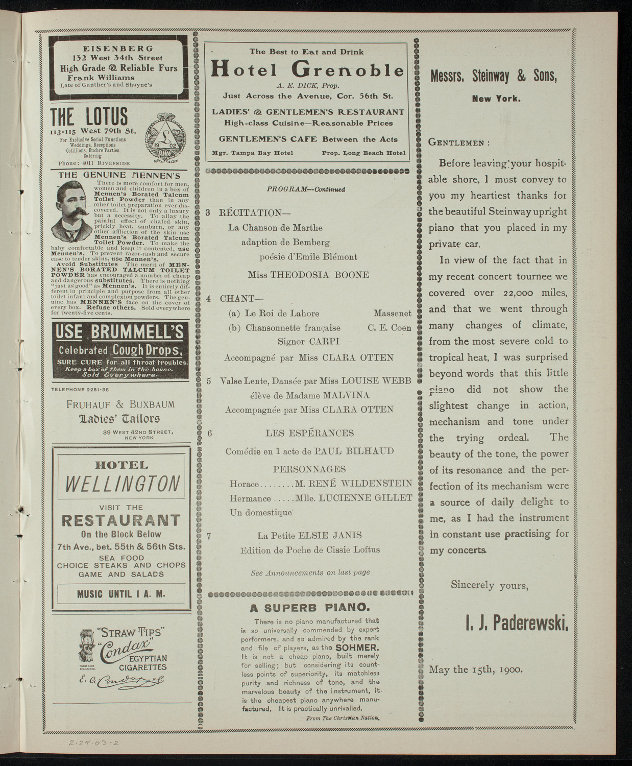 Soirée de l'Alliance Française, February 24, 1903, program page 3