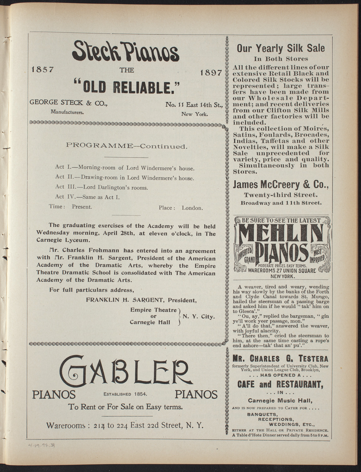 American Academy of Dramatic Arts, April 29, 1897, program page 5