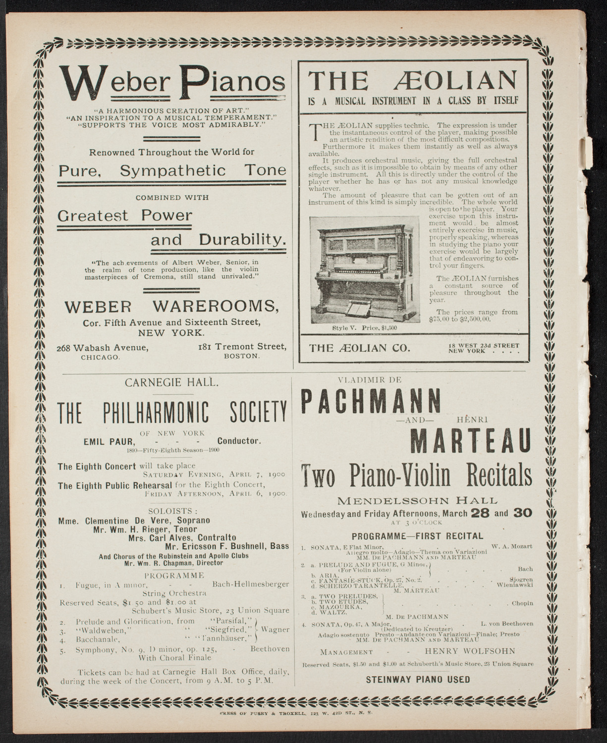 New York Philharmonic, March 23, 1900, program page 8