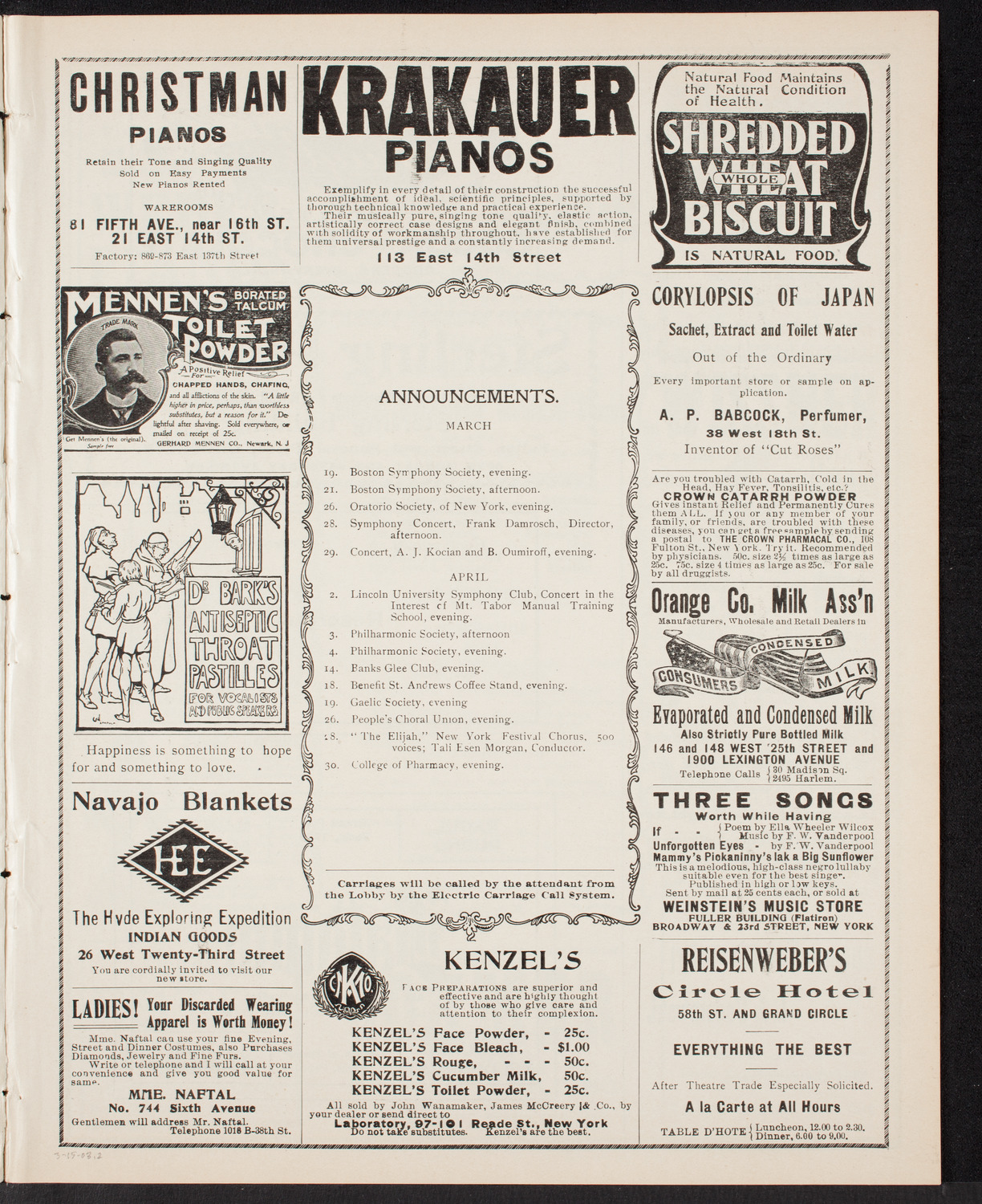 Gunnar Wennerberg Memorial Chorus, March 15, 1903, program page 3