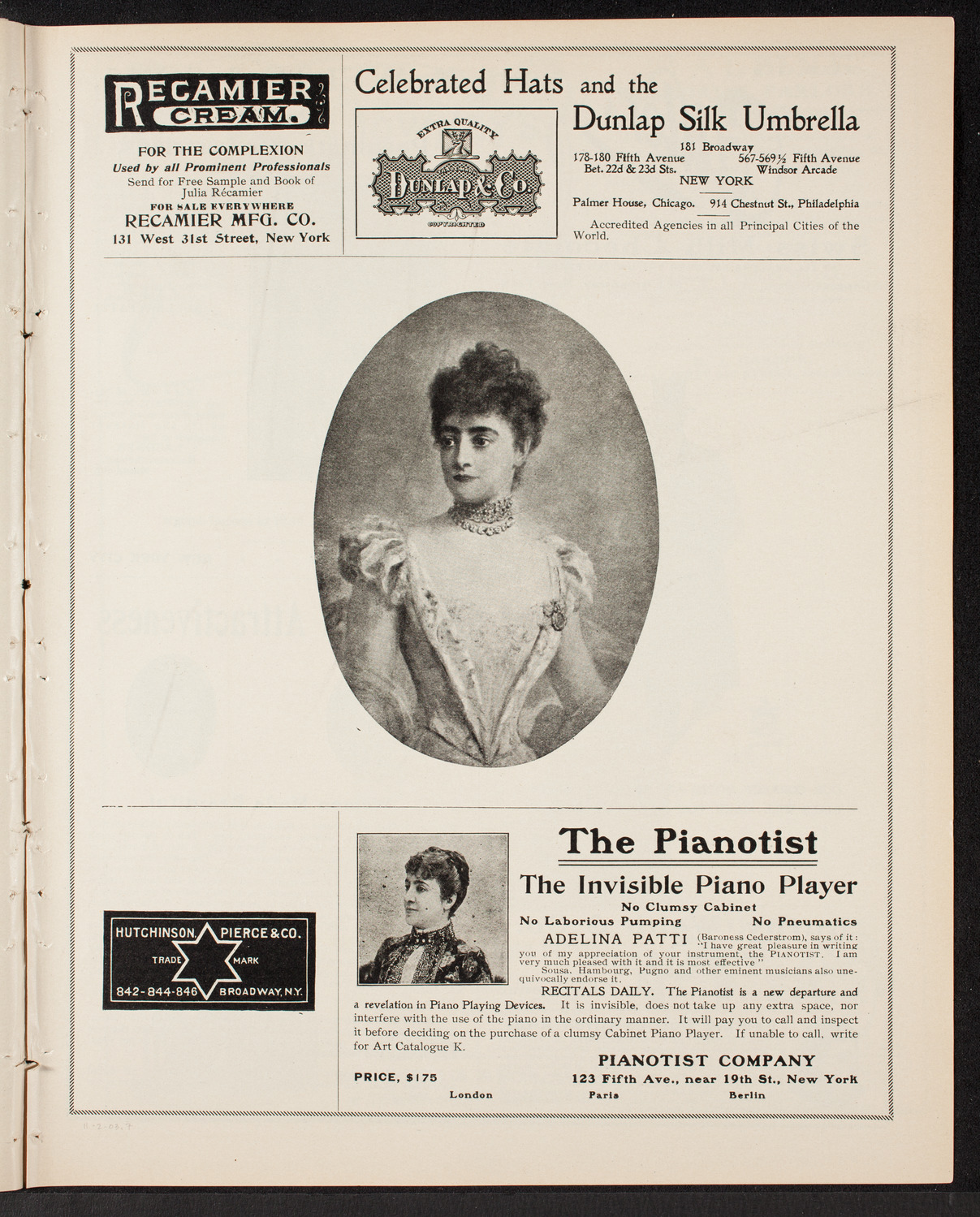 Adelina Patti, November 2, 1903, program page 13