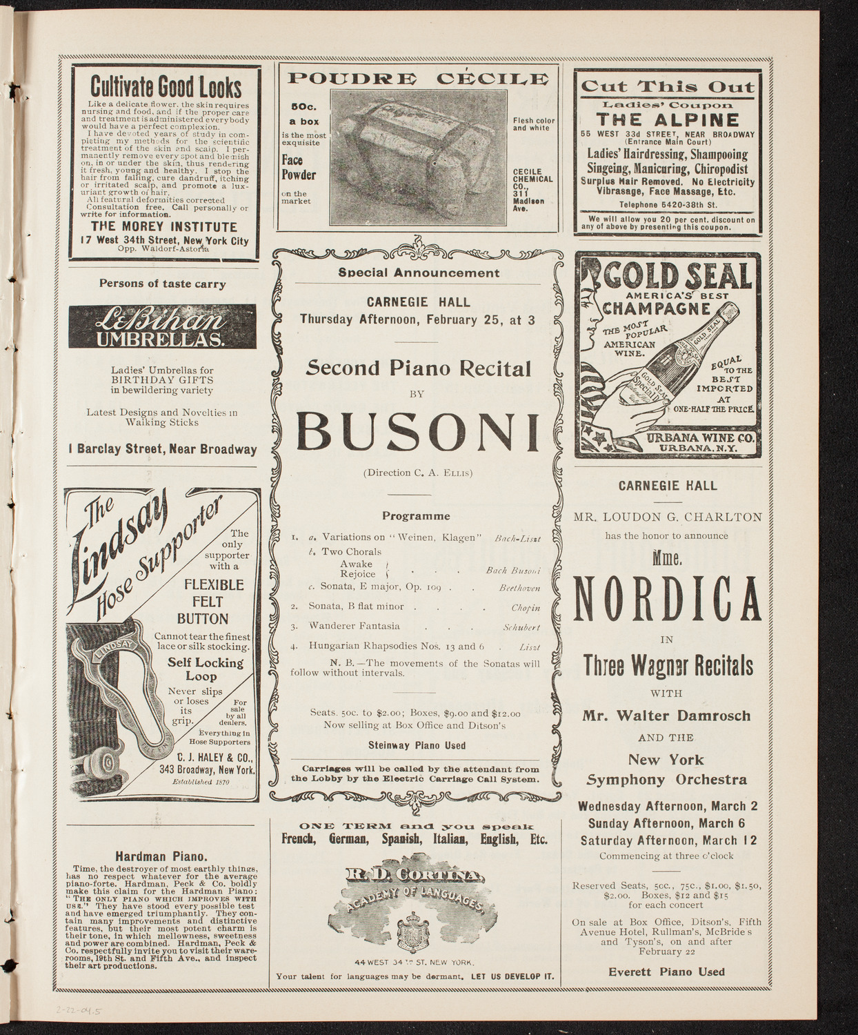 People's Choral Union, February 22, 1904, program page 9