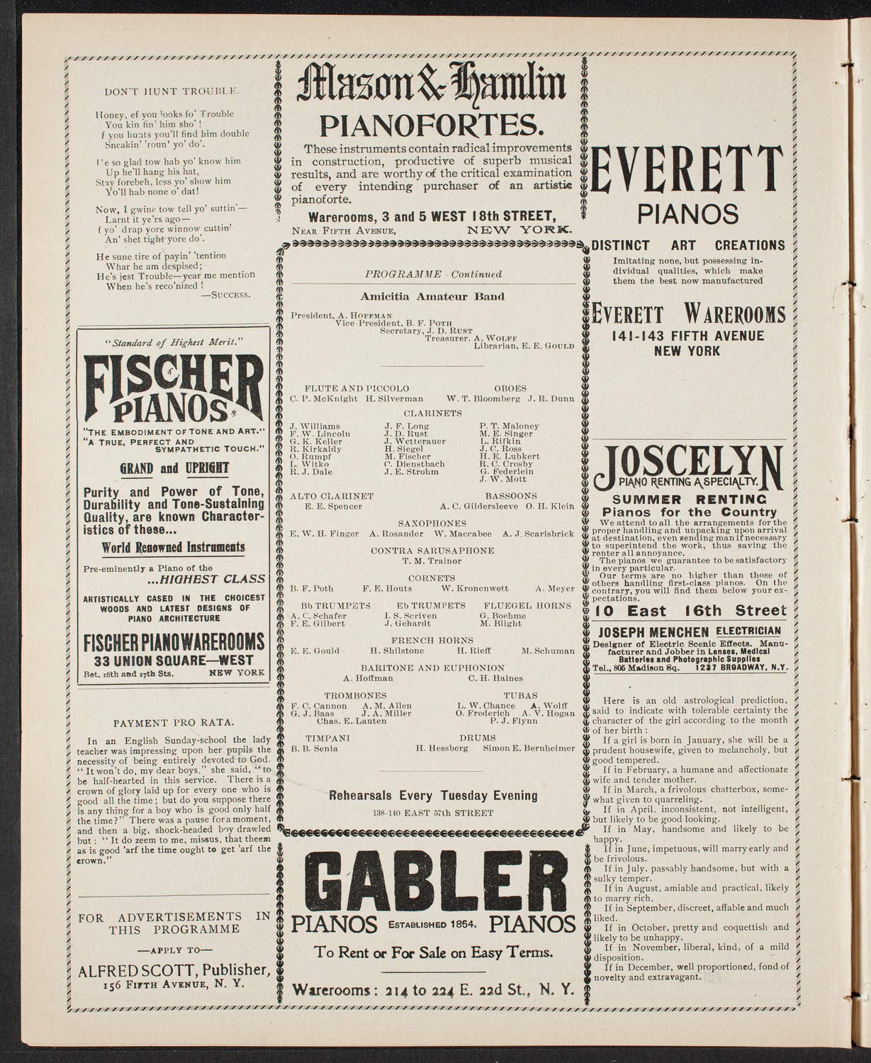 Amicitia Amateur Band, May 29, 1901, program page 6