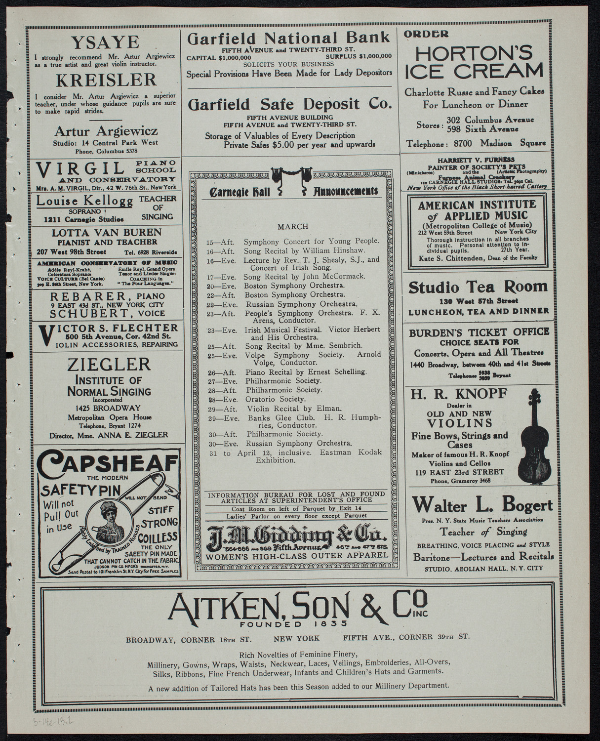 Russian Symphony Society of New York, March 14, 1913, program page 3