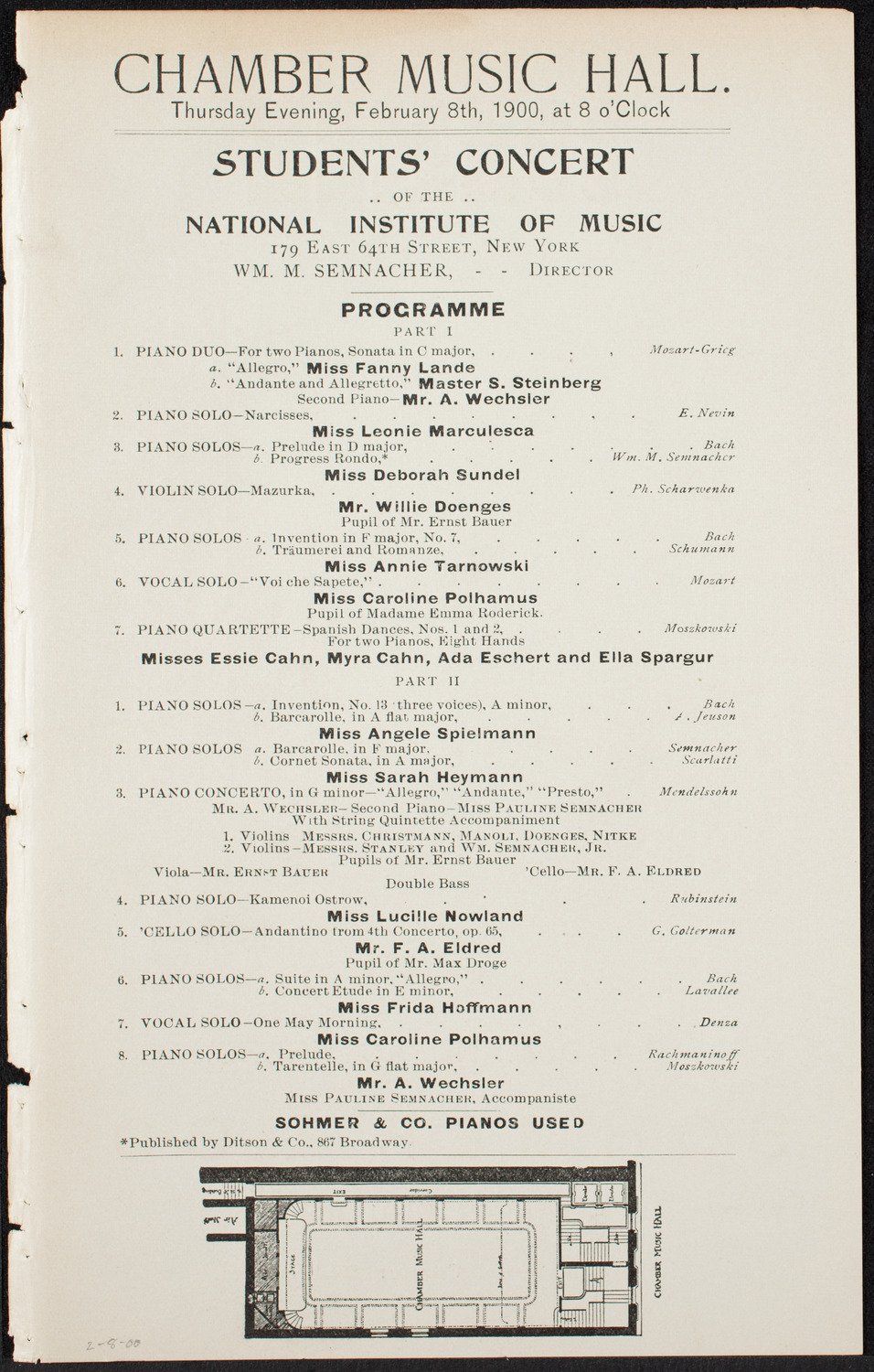 Students of the National Institute of Music, February 8, 1900, program page 1