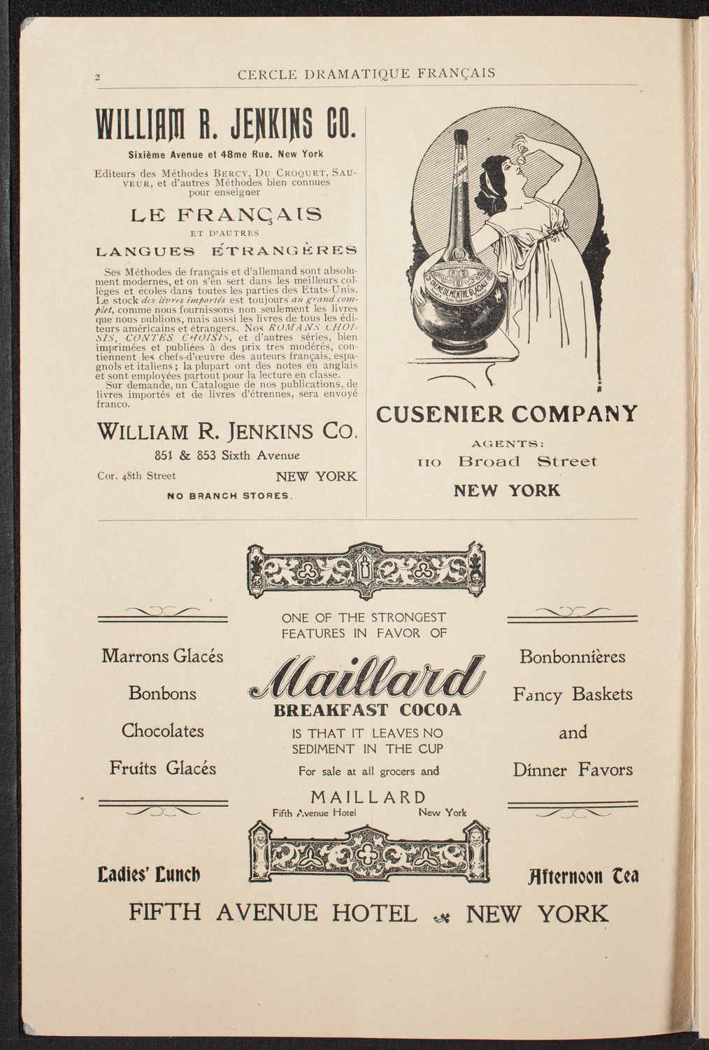 Cercle Dramatique de l'Alliance Française de New York, November 21, 1907, program page 3