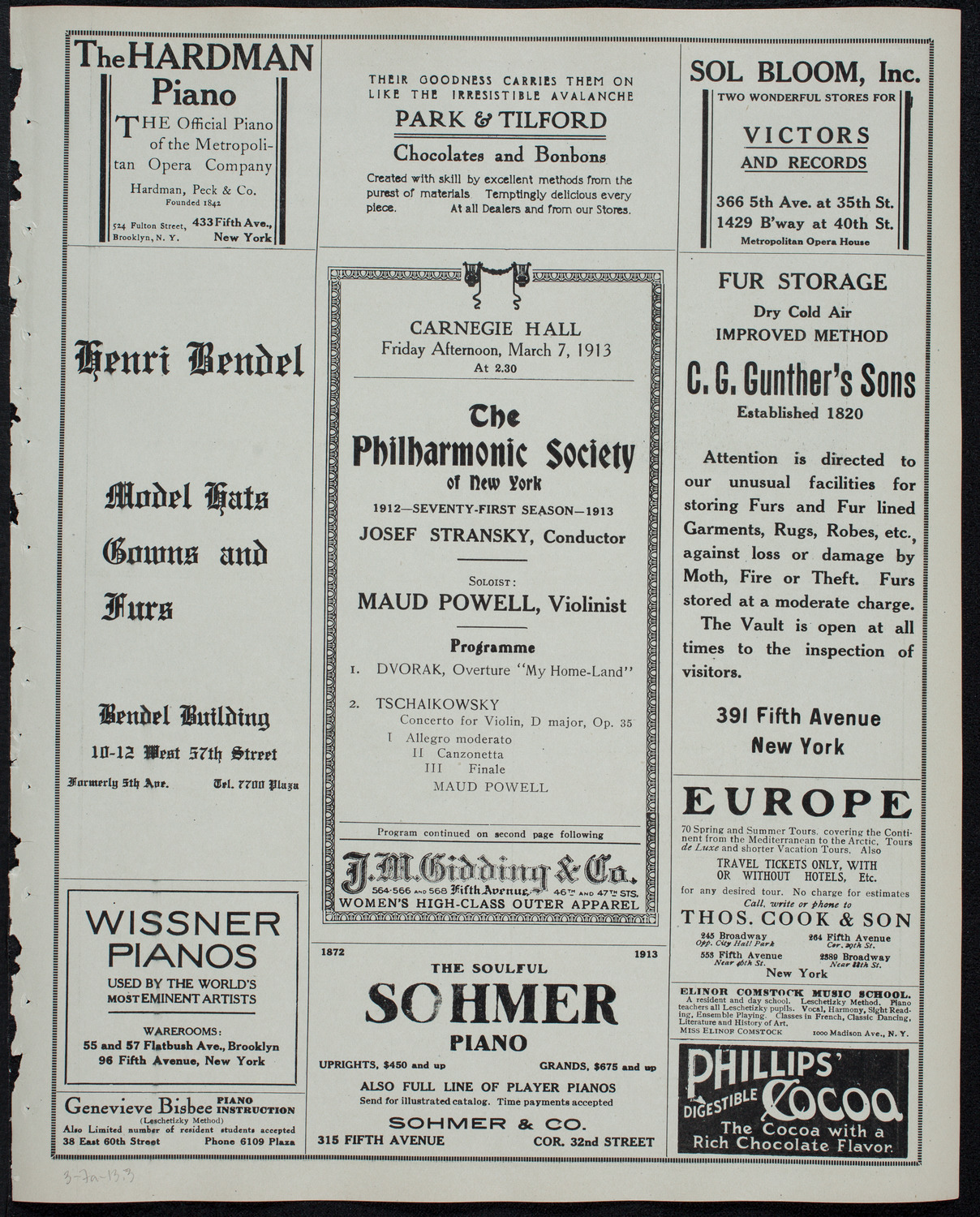 New York Philharmonic, March 7, 1913, program page 5