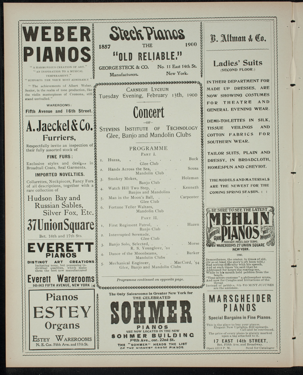 Stevens Institute of Technology Glee, Banjo and Mandolin Clubs, February 13, 1900, program page 2