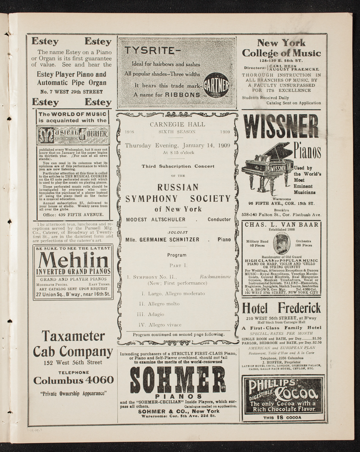 Russian Symphony Society of New York, January 14, 1909, program page 5