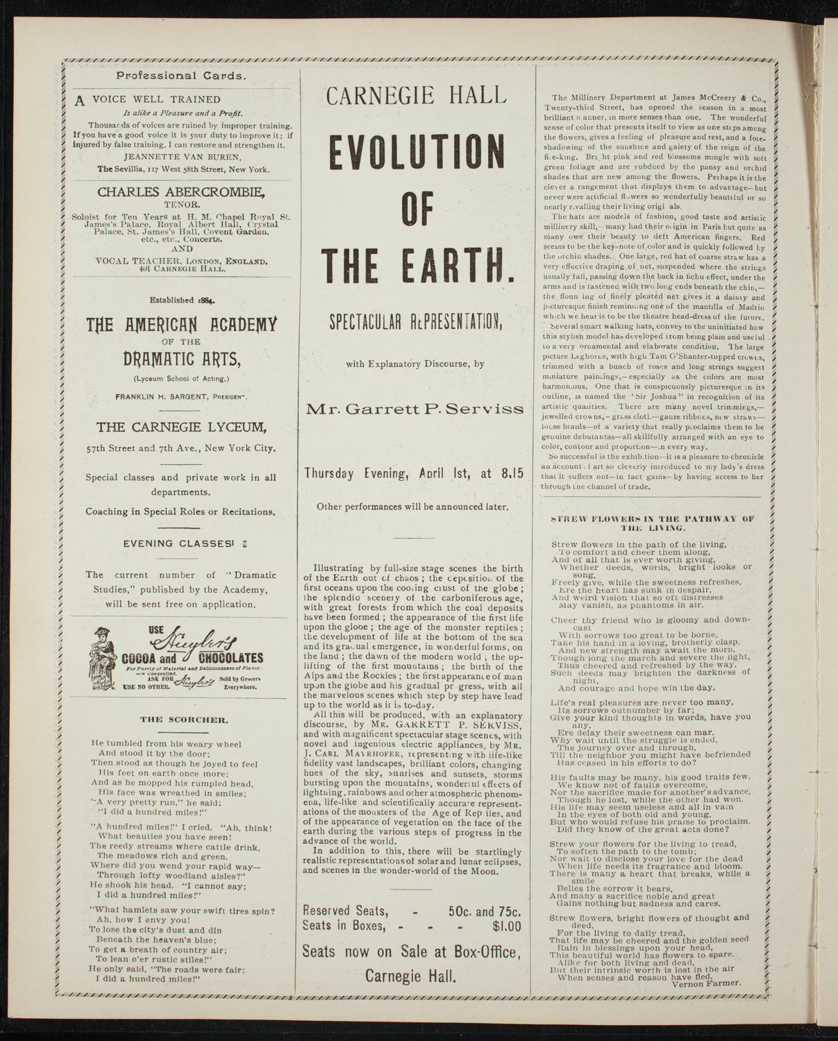 Illustrated Lecture: Evolution of the Earth, March 31, 1897, program page 2