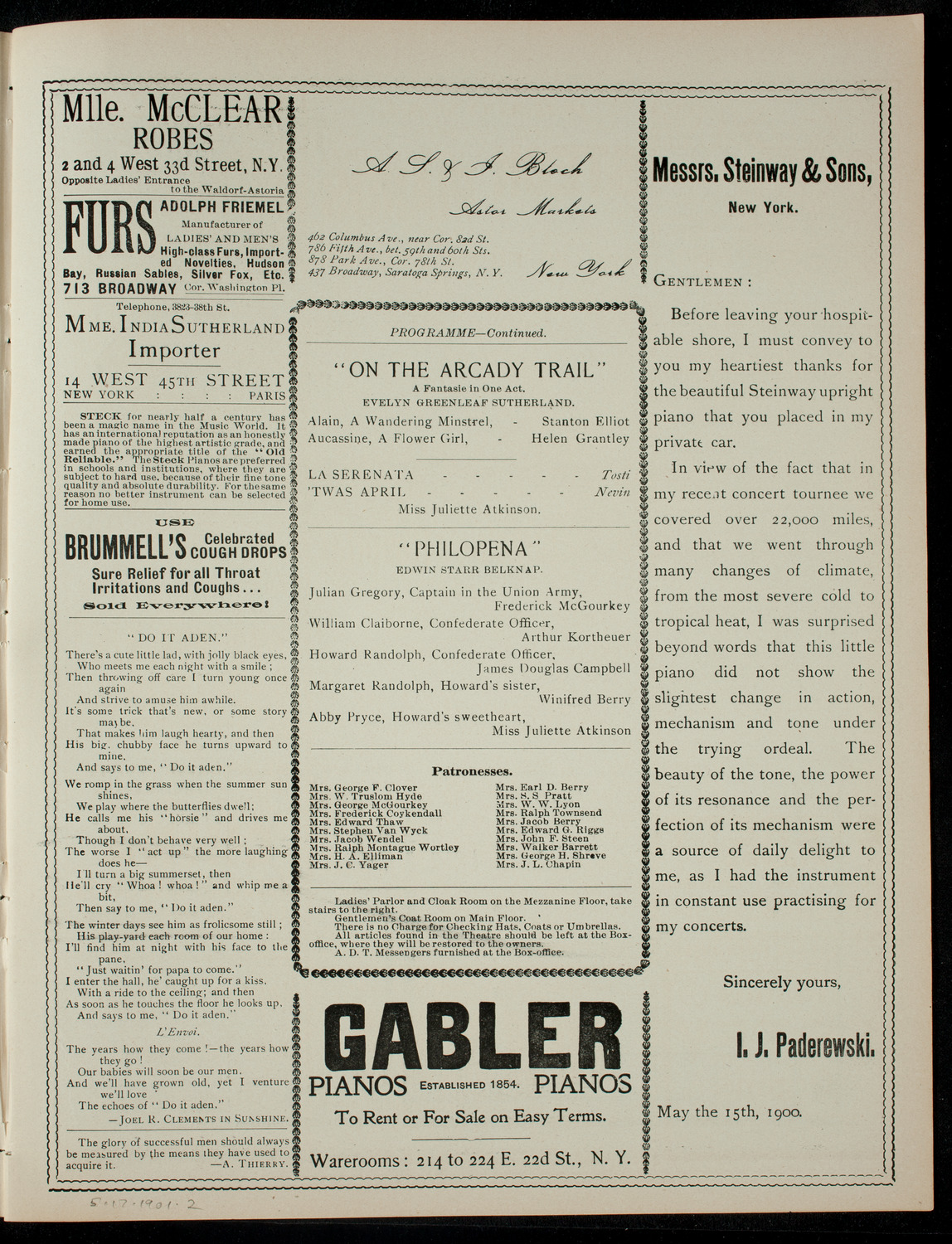 Entertainment for Benefit of St. Luke's Hospital, May 17, 1901, program page 3