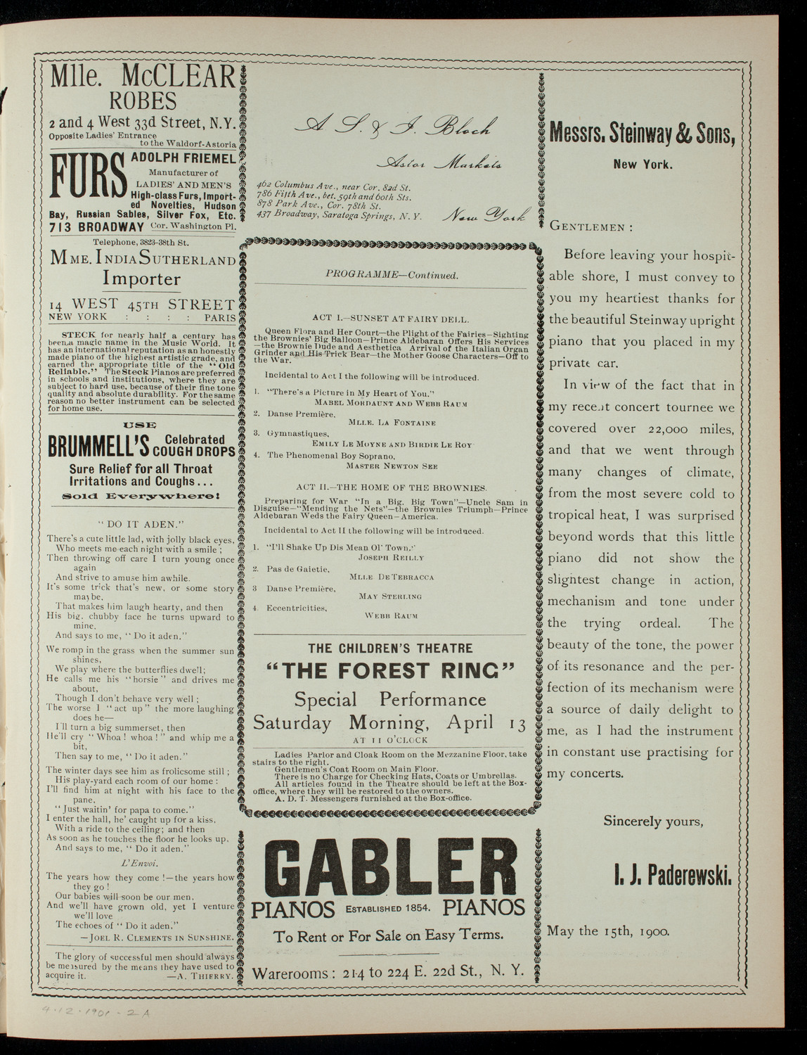 The Children's Theatre, April 12, 1901, program page 3