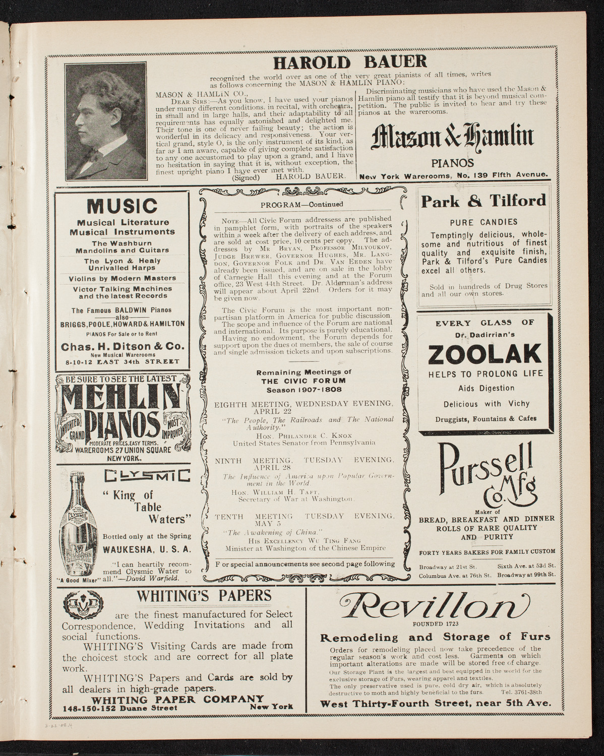 The Civic Forum, March 22, 1908, program page 7