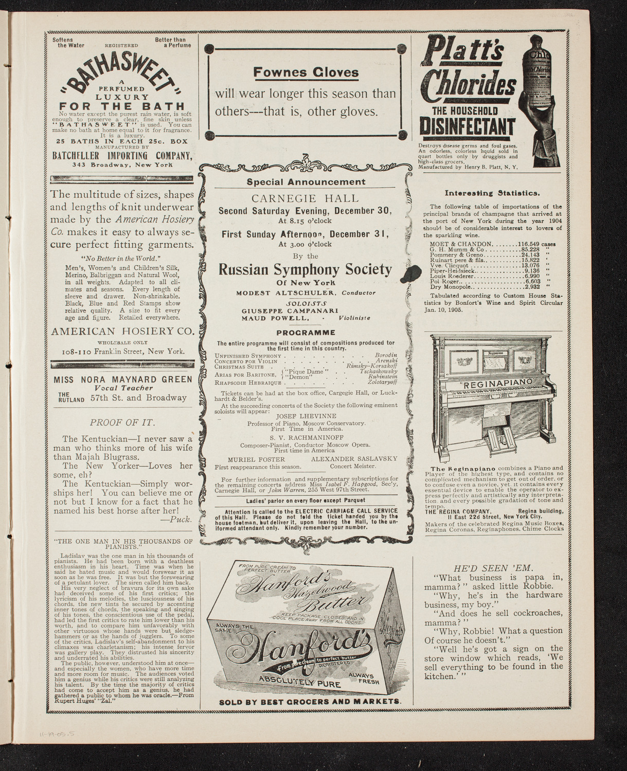 Alfred Reisenauer, Piano, November 19, 1905, program page 9