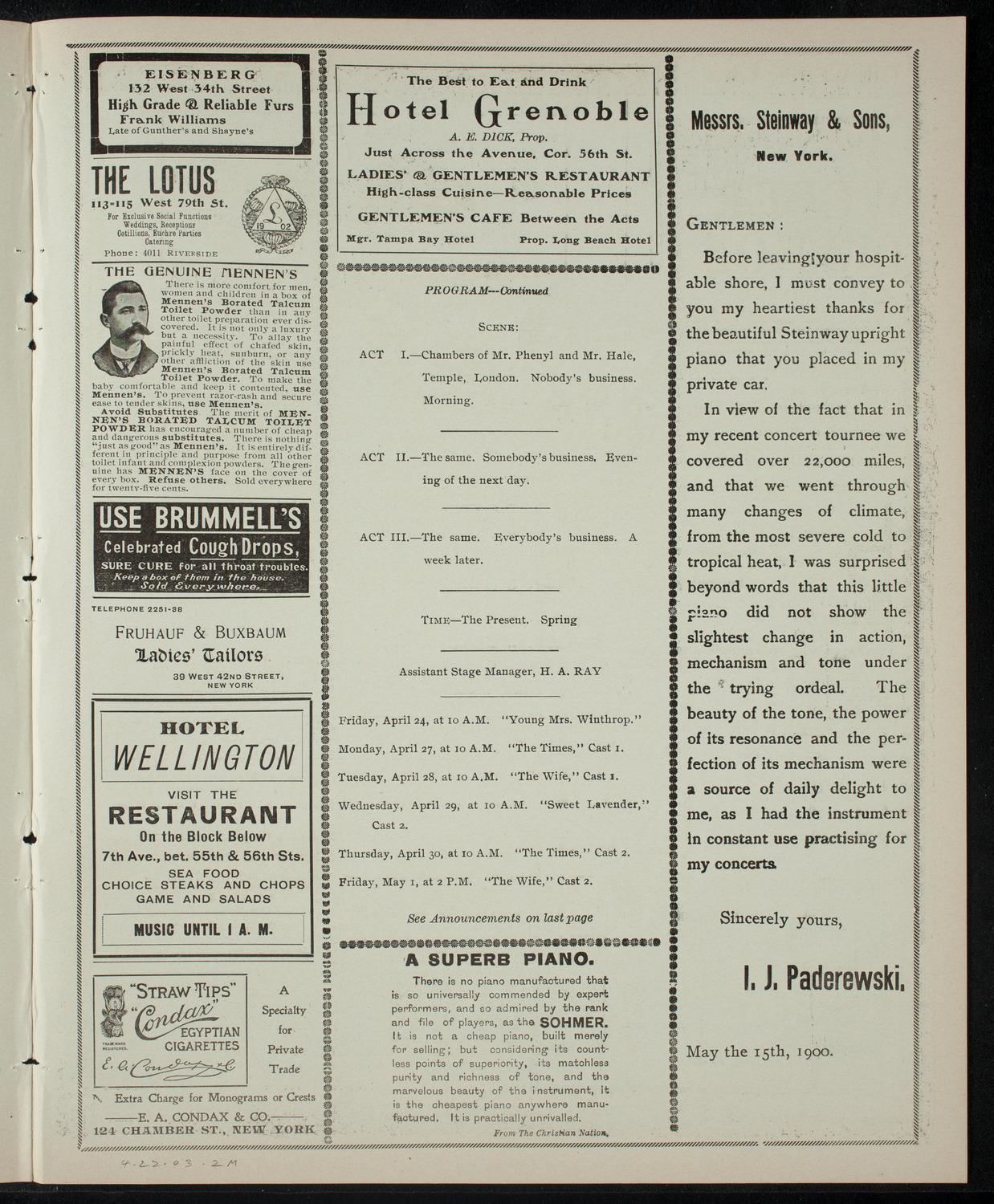 American Academy of Dramatic Arts, April 22, 1903, program page 3