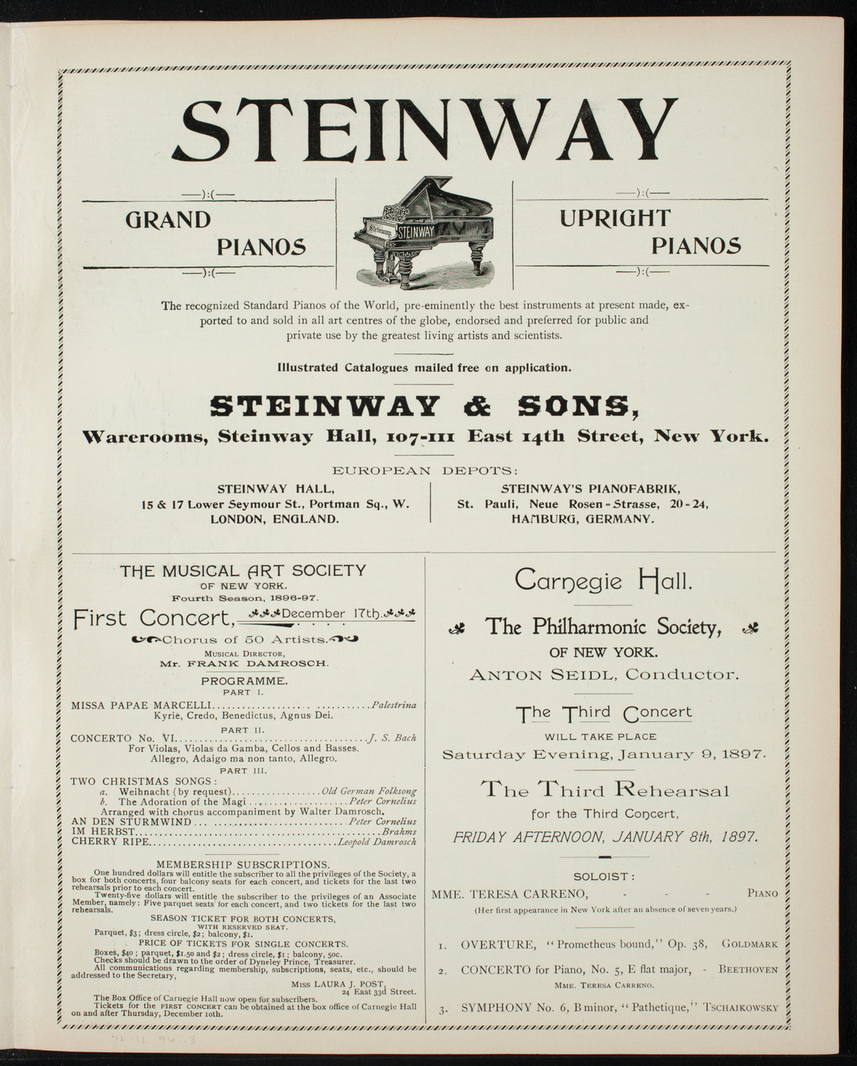 New York Philharmonic, December 12, 1896, program page 5