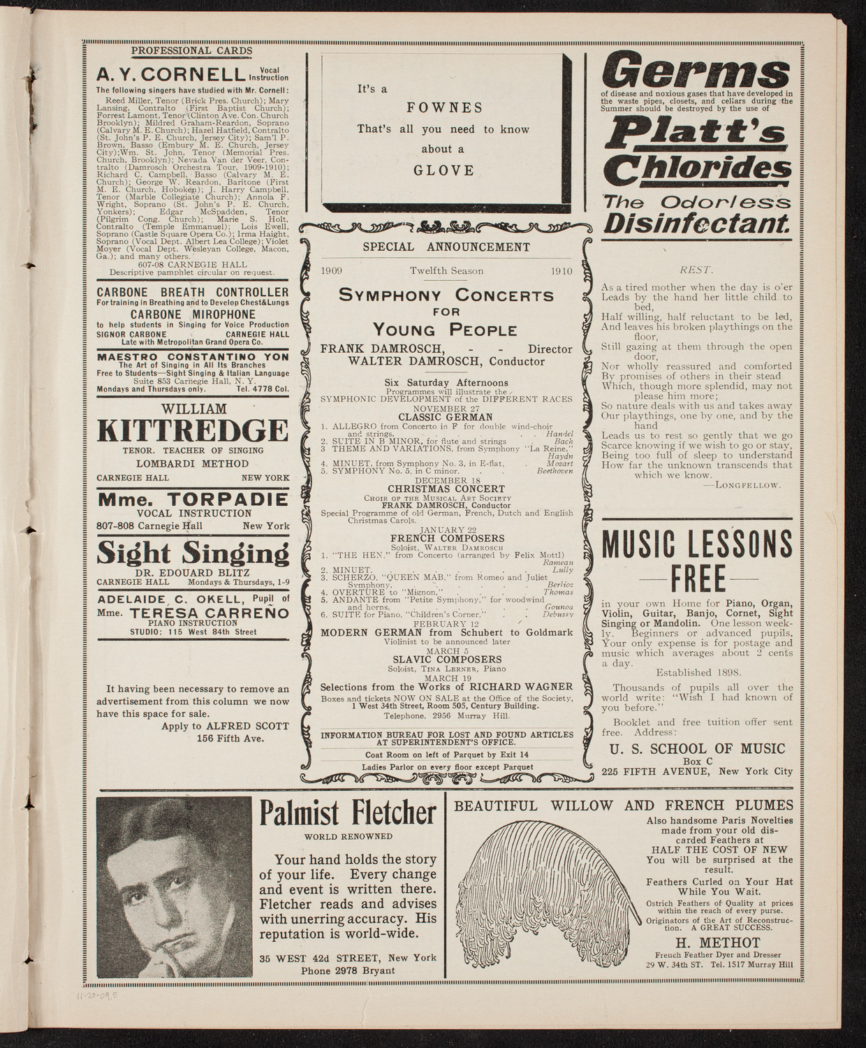 Sergei Rachmaninoff, Piano, November 20, 1909, program page 9