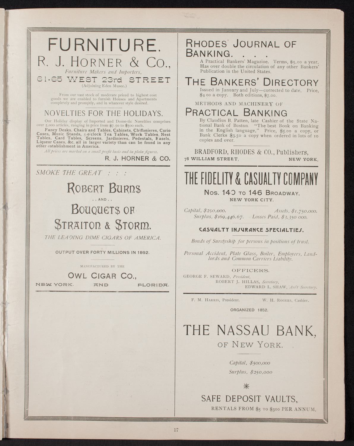New York Banks' Glee Club, December 14, 1892, program page 17