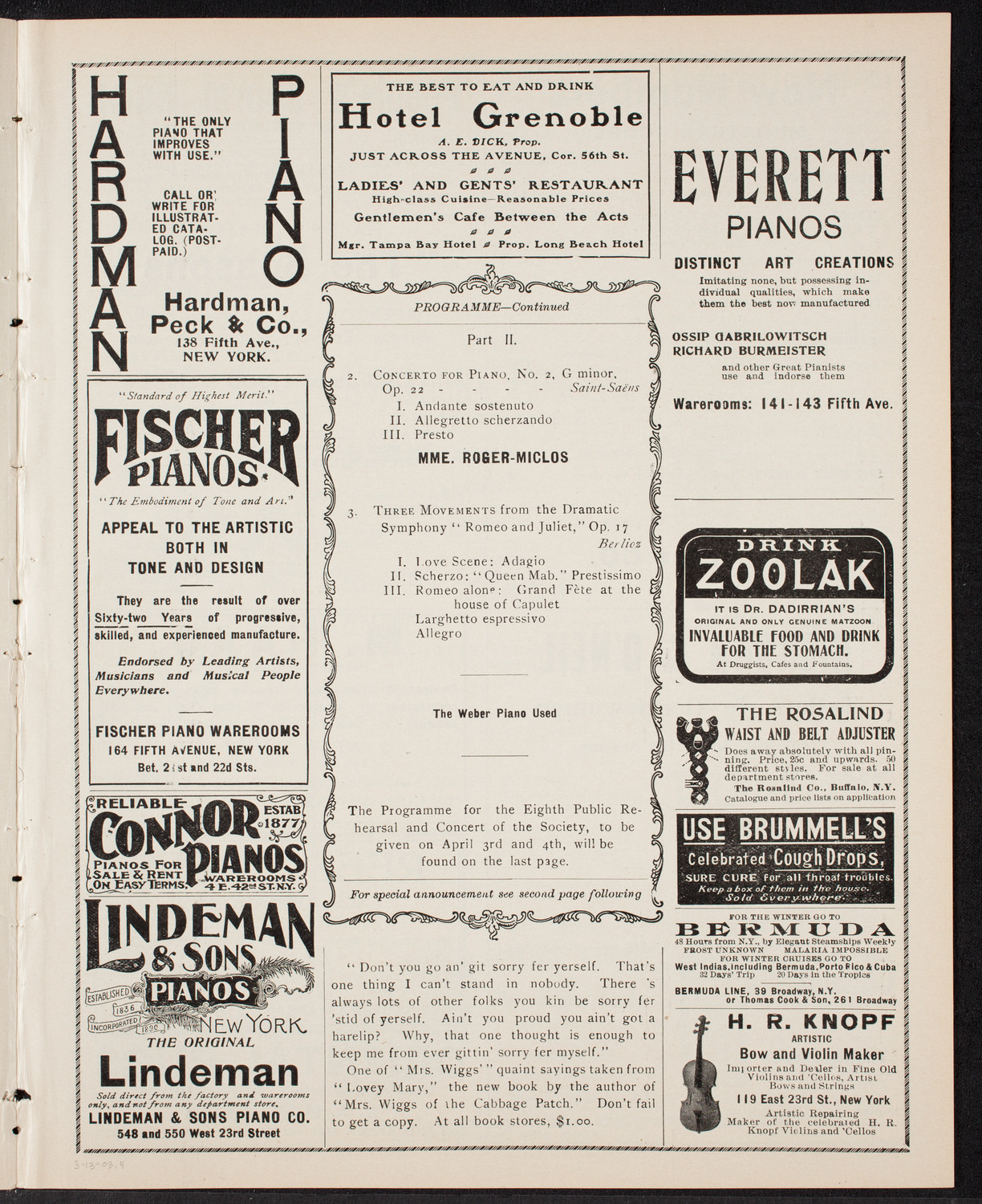 New York Philharmonic, March 13, 1903, program page 7