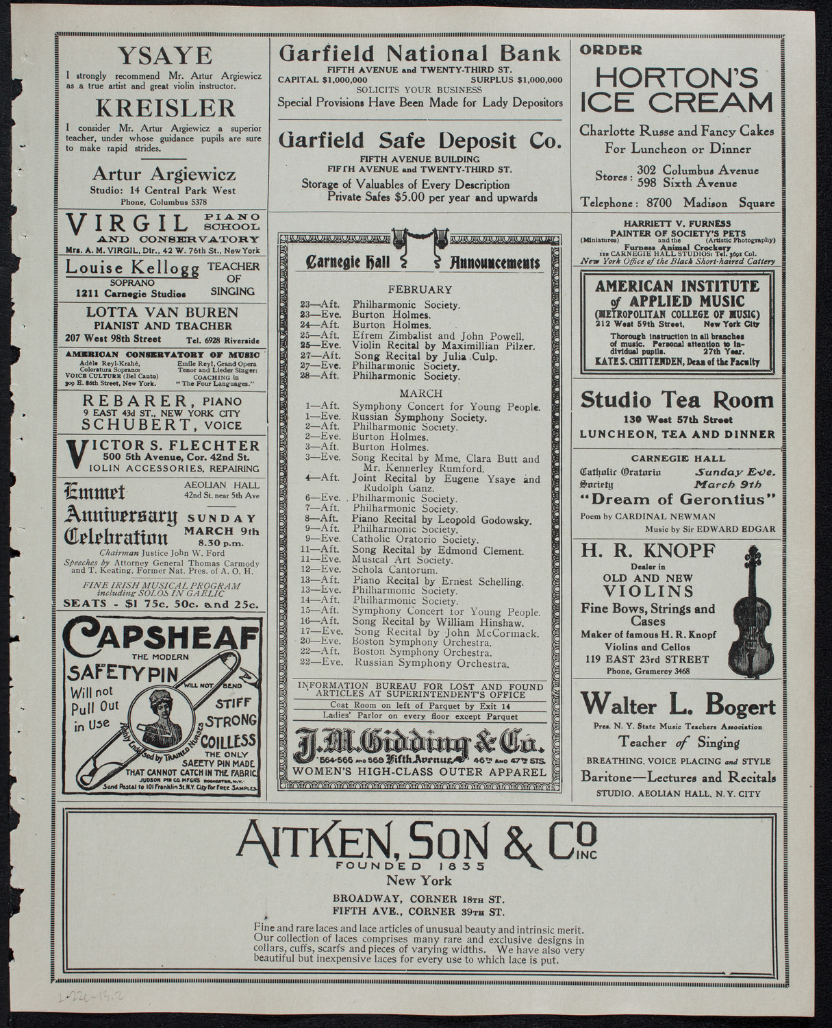 John McCormack, Tenor, with Marguerite Namara-Toye, Soprano, February 22, 1913, program page 3
