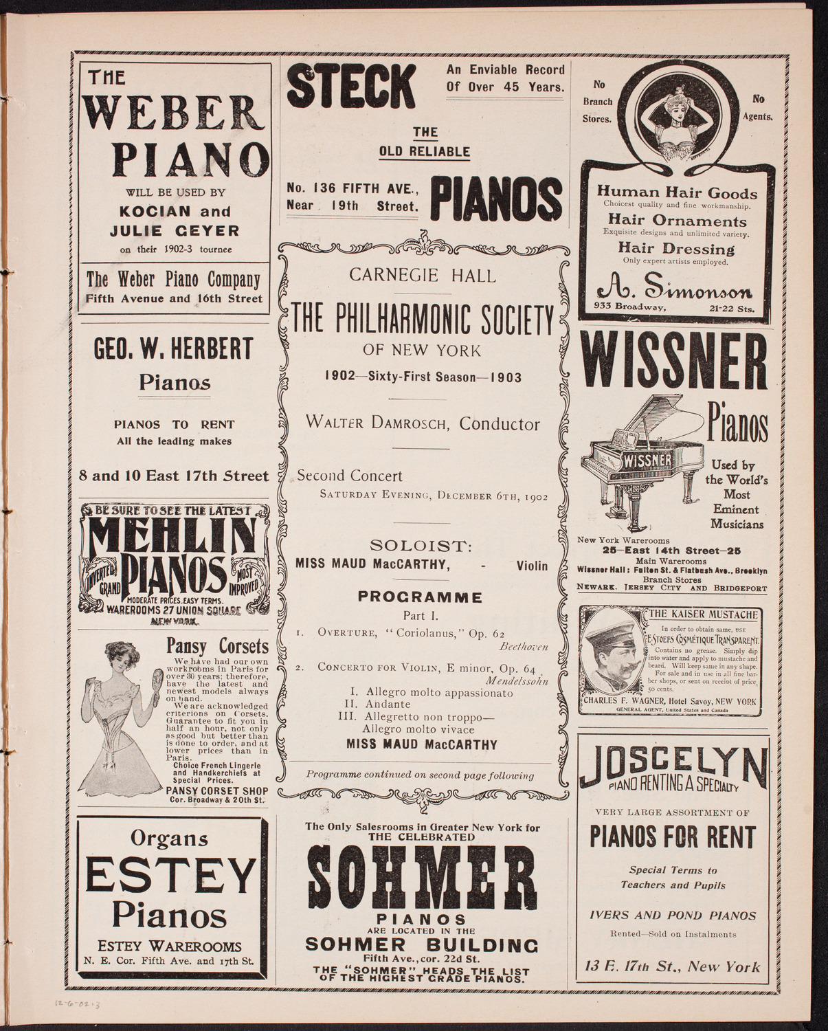 New York Philharmonic, December 6, 1902, program page 5