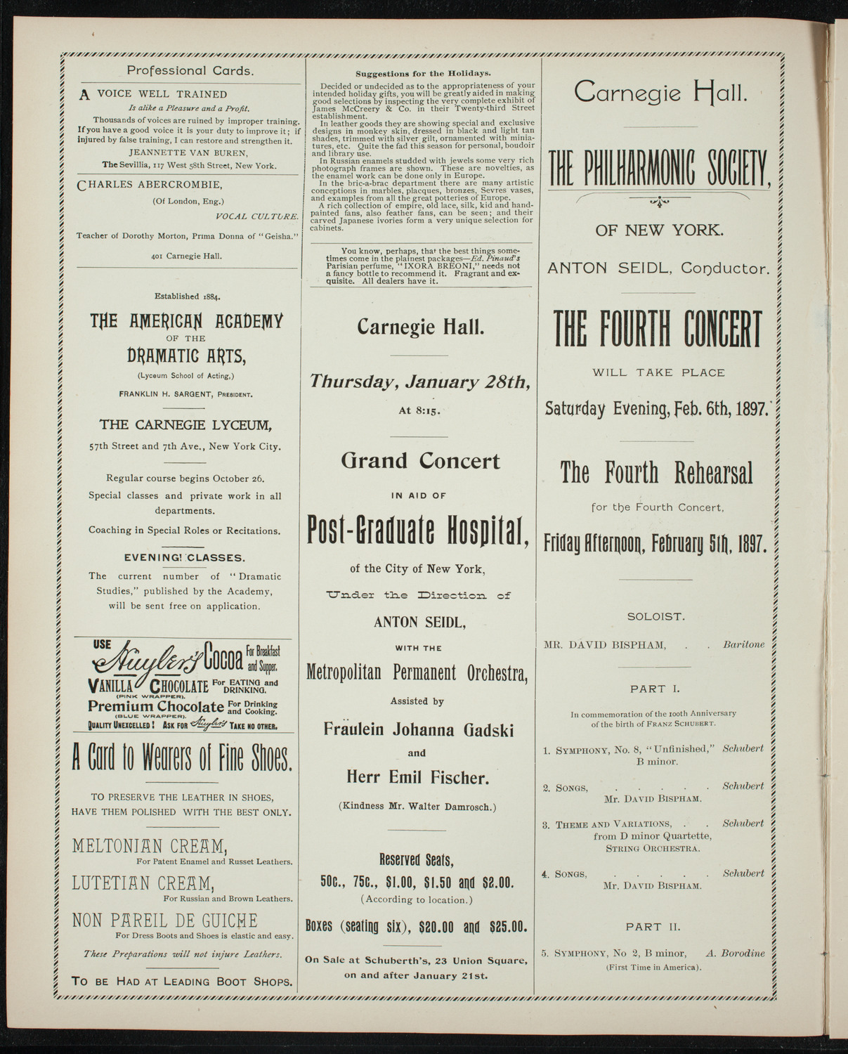 New York Philharmonic, January 9, 1897, program page 2