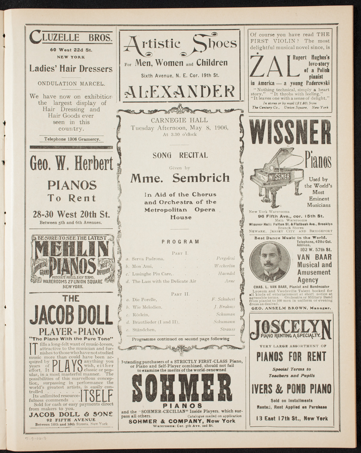 Marcella Sembrich, Soprano, May 8, 1906, program page 5