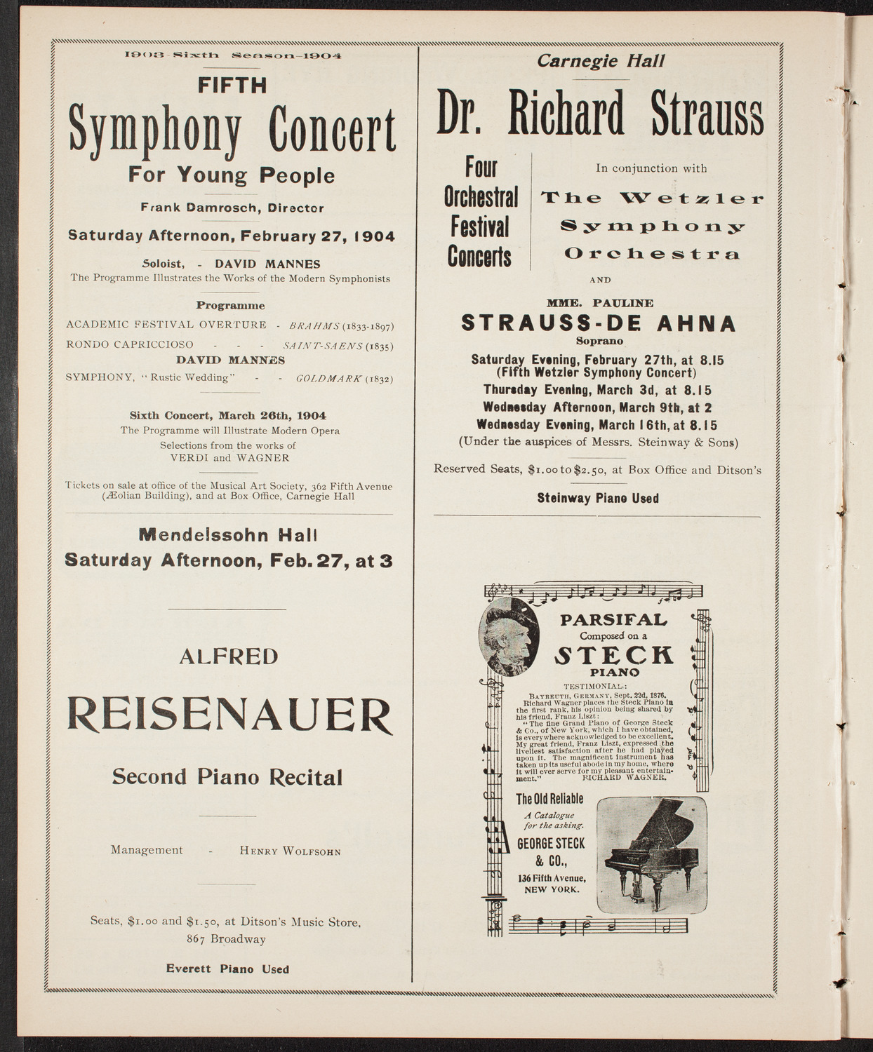 Ferruccio Busoni, Piano, February 25, 1904, program page 8