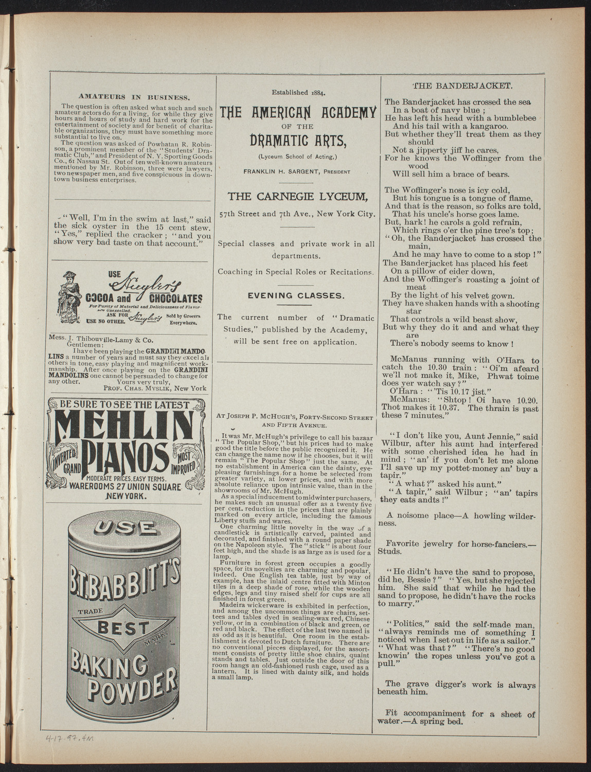 Saturday Morning Conferences on Comparative Literature, April 17, 1897, program page 7