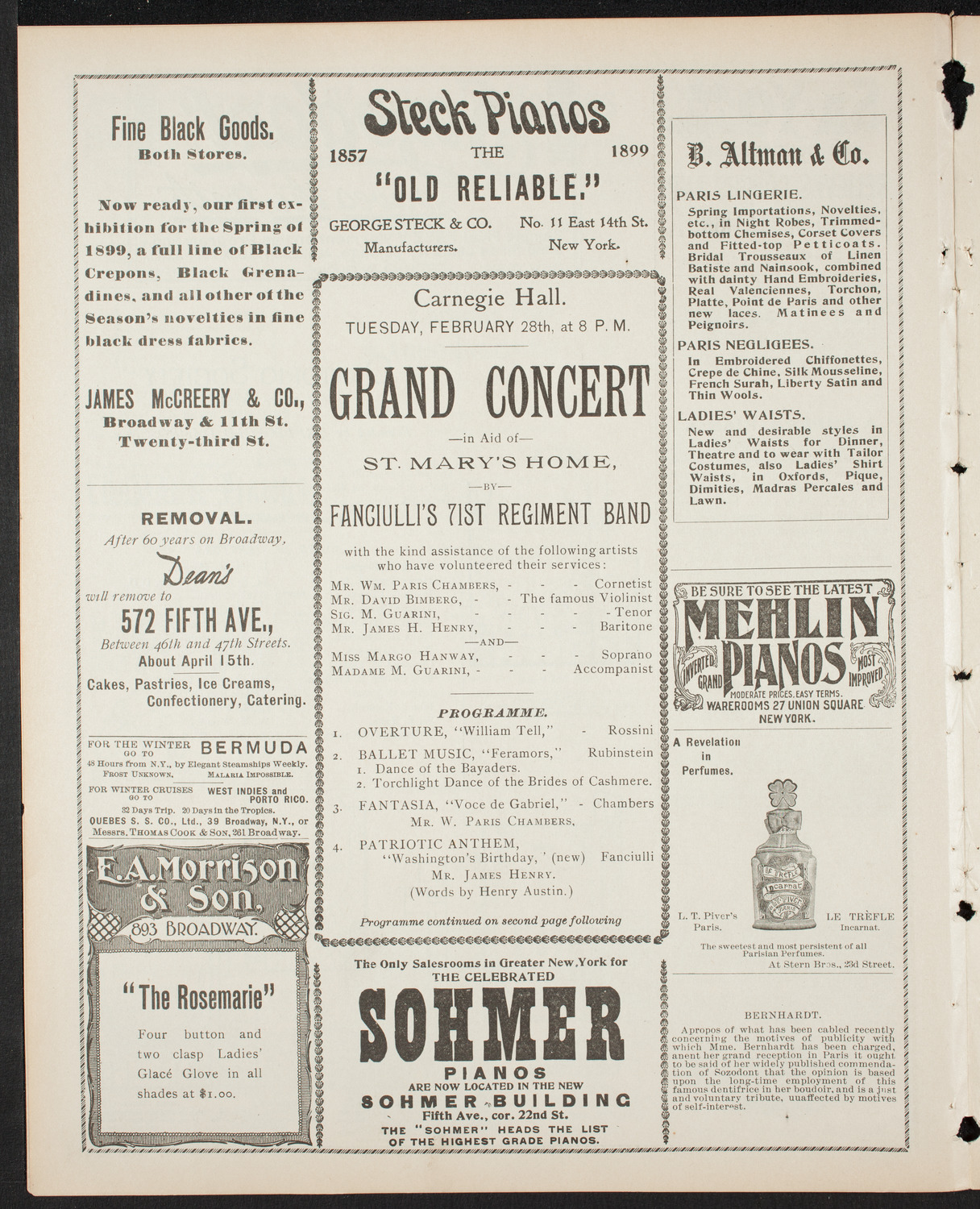 Benefit: St. Mary's Home, February 28, 1899, program page 4