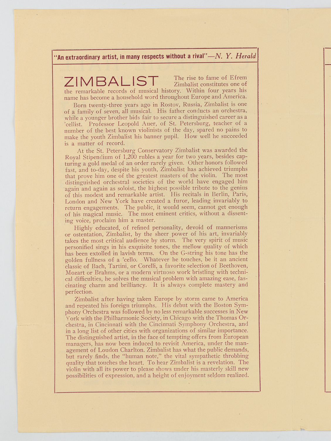 Efrem Zimbalist, April 27, 1913