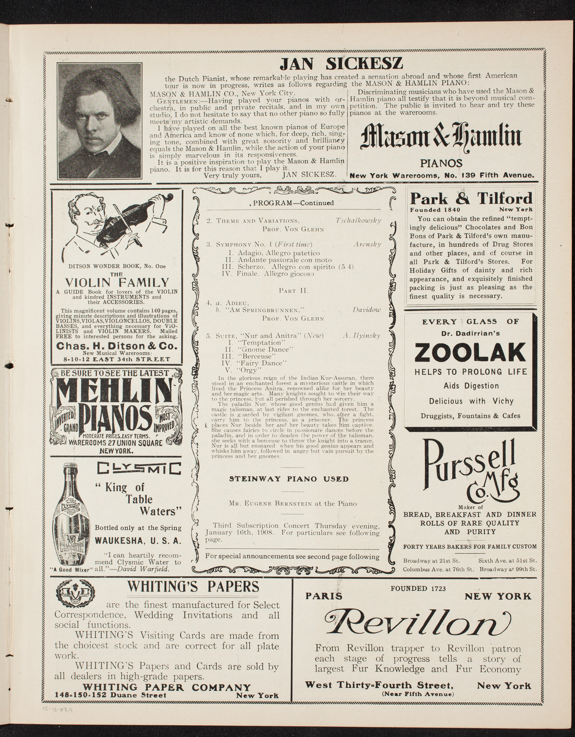 Russian Symphony Society of New York, December 12, 1907, program page 7