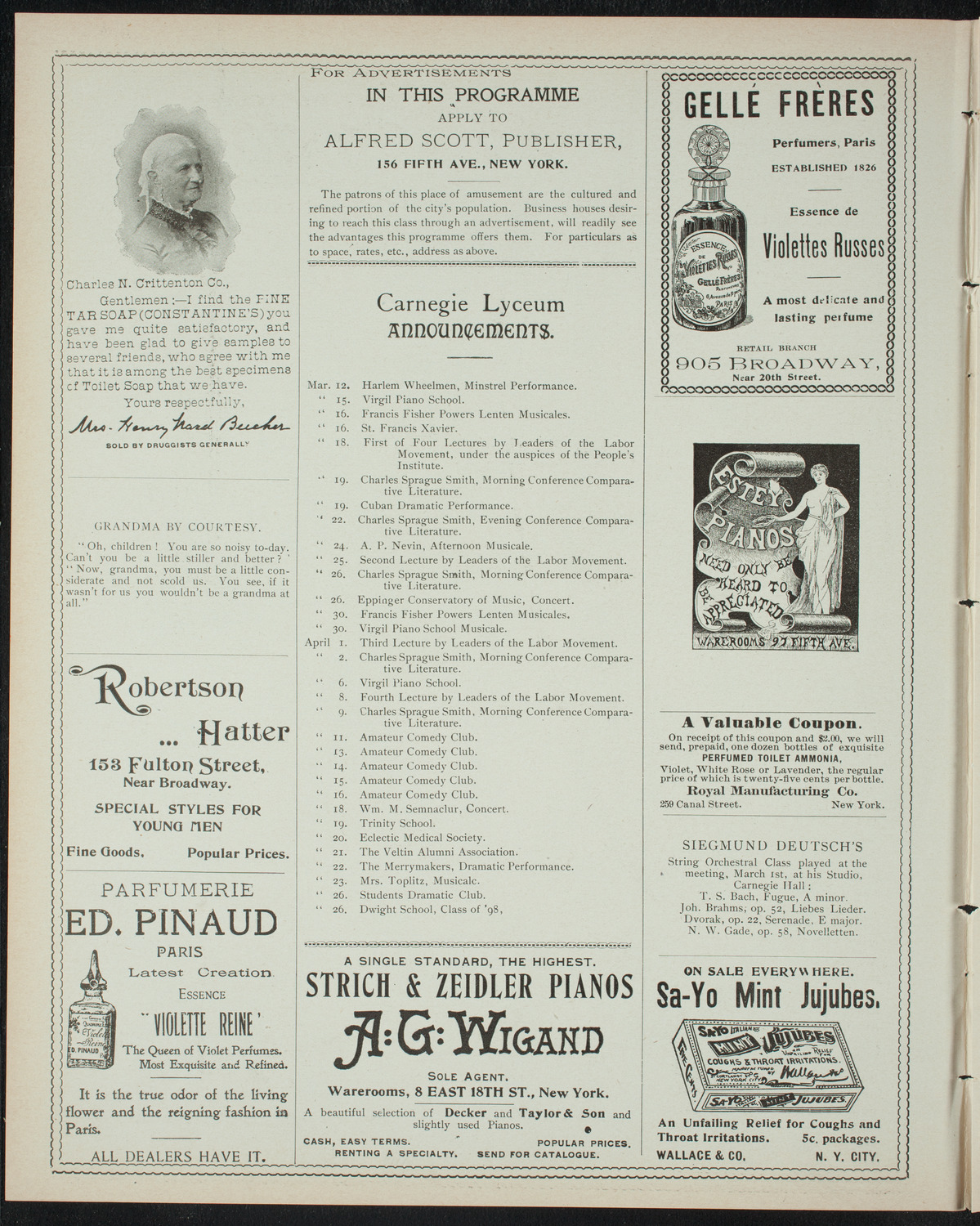 Comparative Literature Society Evening Conference, March 8, 1898, program page 2