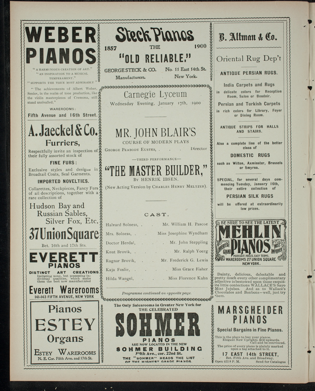 Mr. John Blair's Course of Modern Plays, January 17, 1900, program page 2