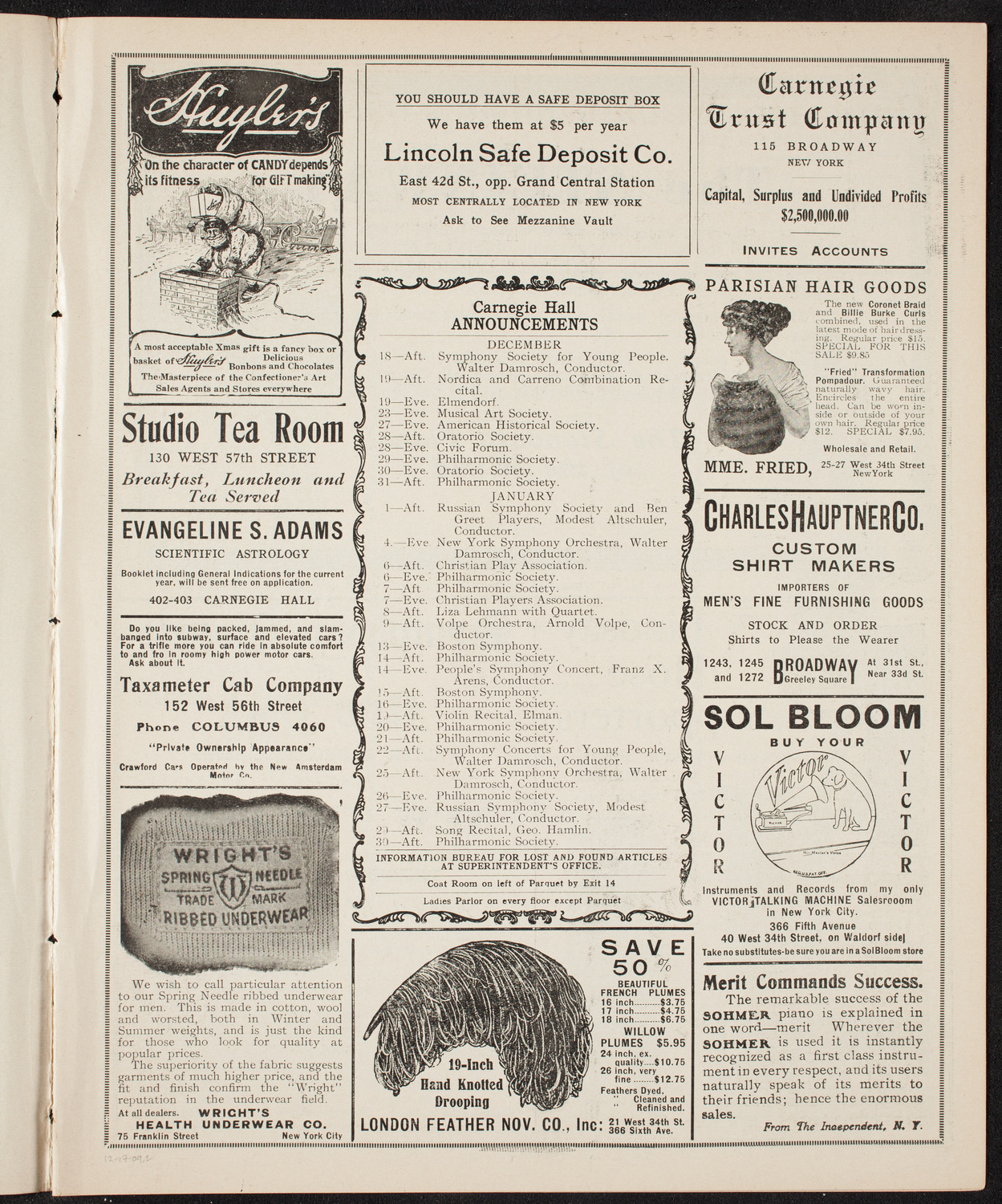 New York Philharmonic, December 17, 1909, program page 3