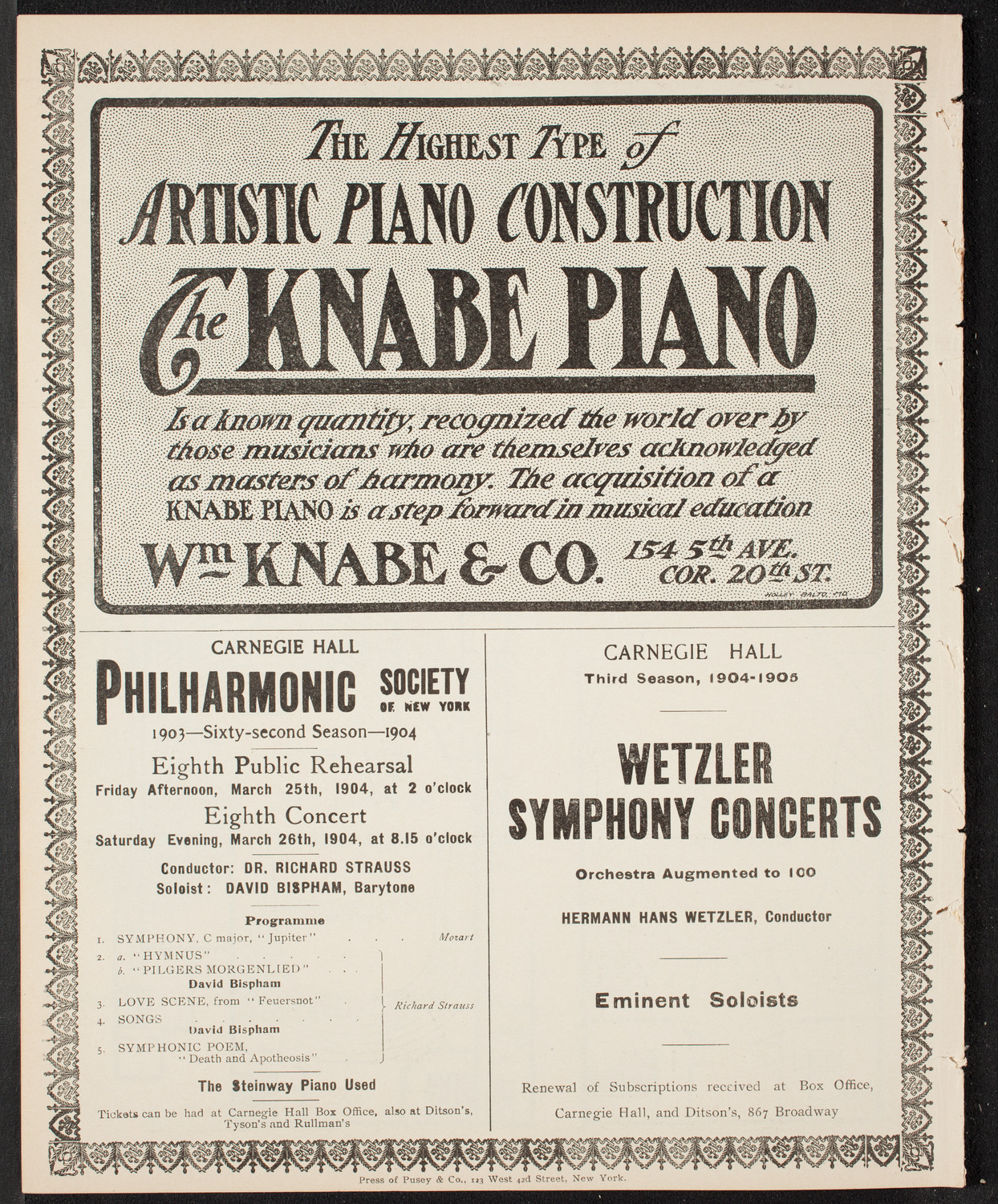 Richard Strauss with Wetzler Symphony Orchestra, March 21, 1904, program page 12