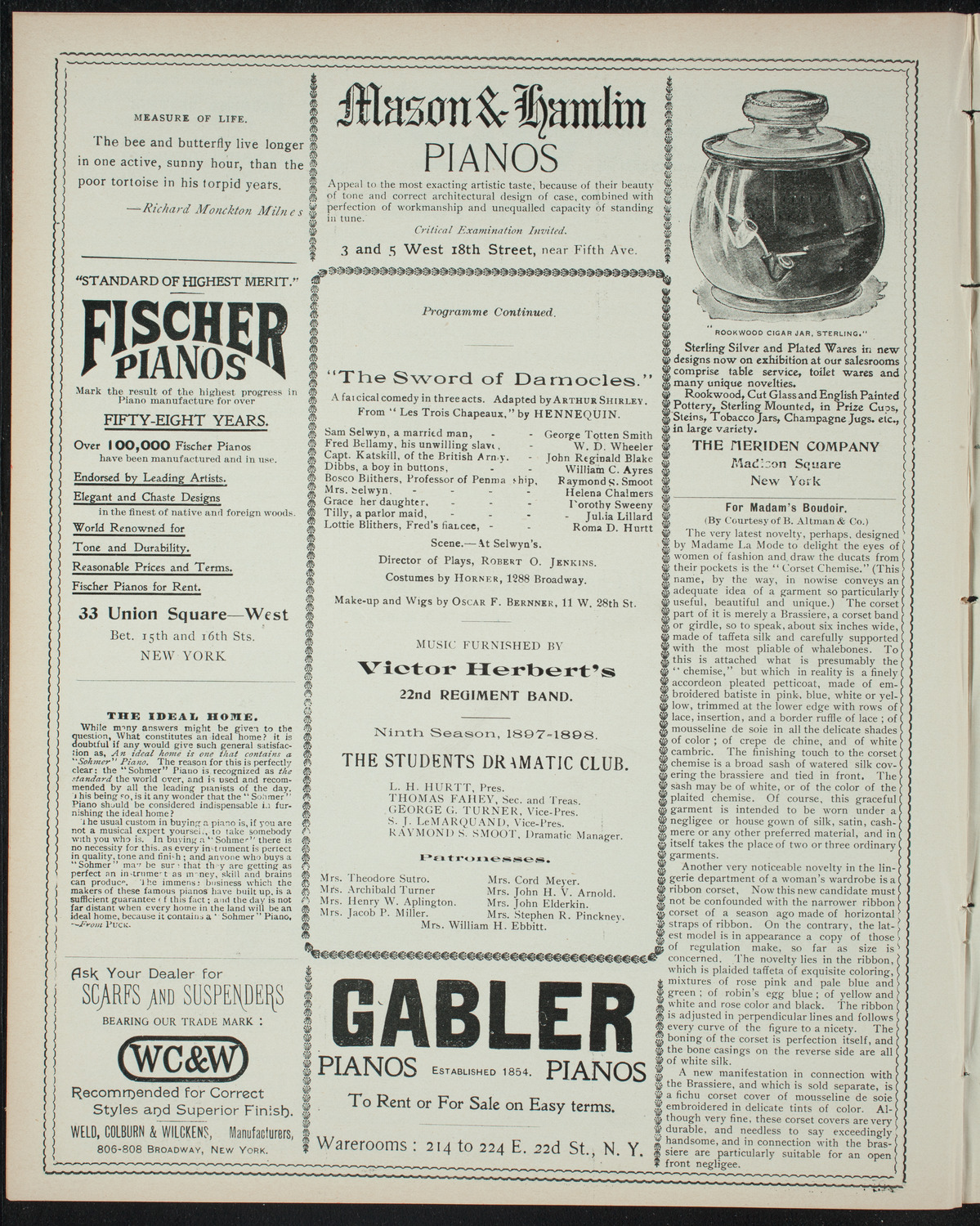 Students Dramatic Club, February 1, 1898, program page 6