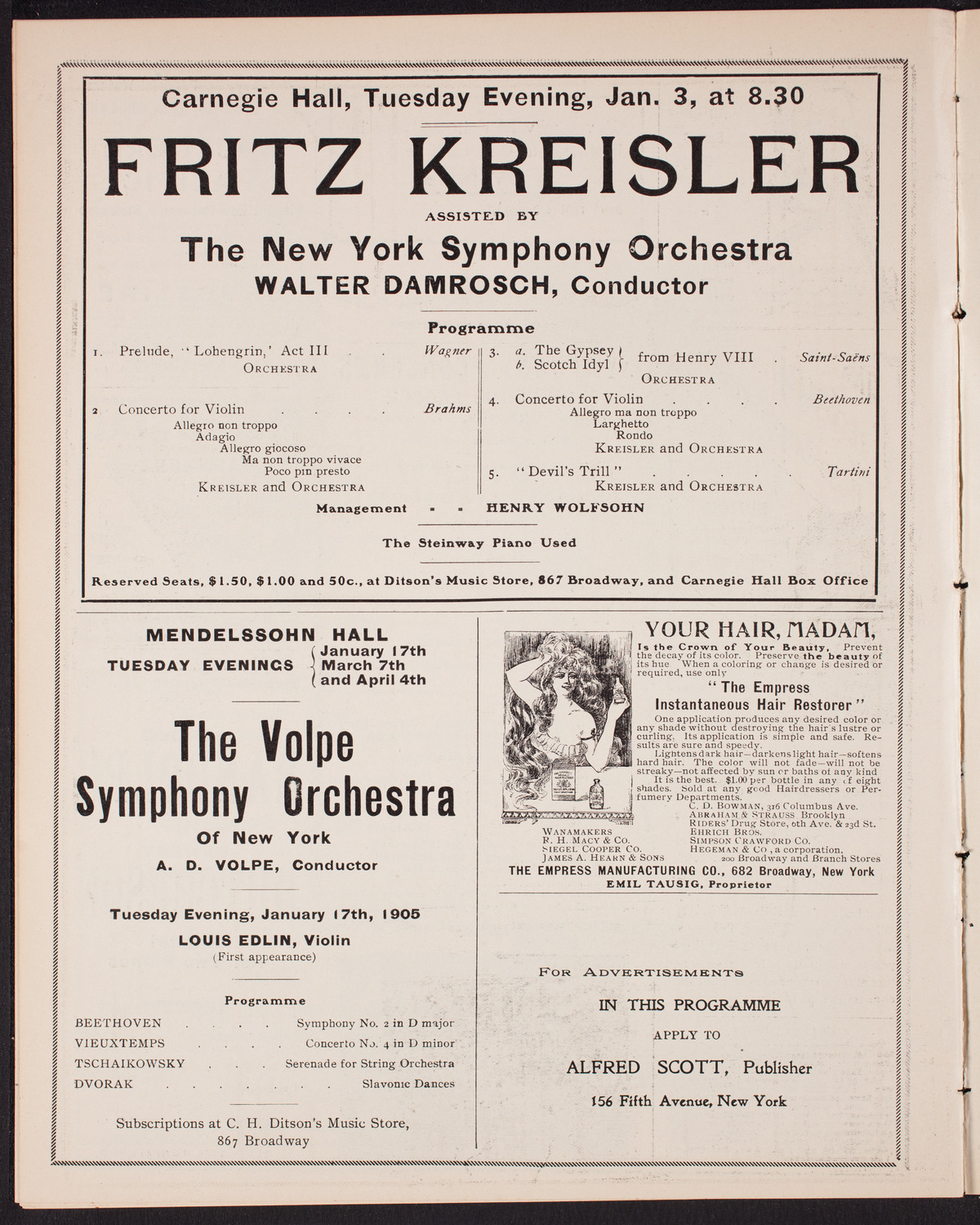 Eugène Ysaÿe, Violin, with the New York Symphony Orchestra, December 31, 1904, program page 10
