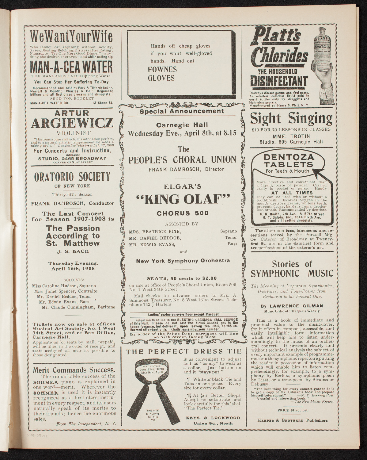 Cantors Association of New York, March 29, 1908, program page 9