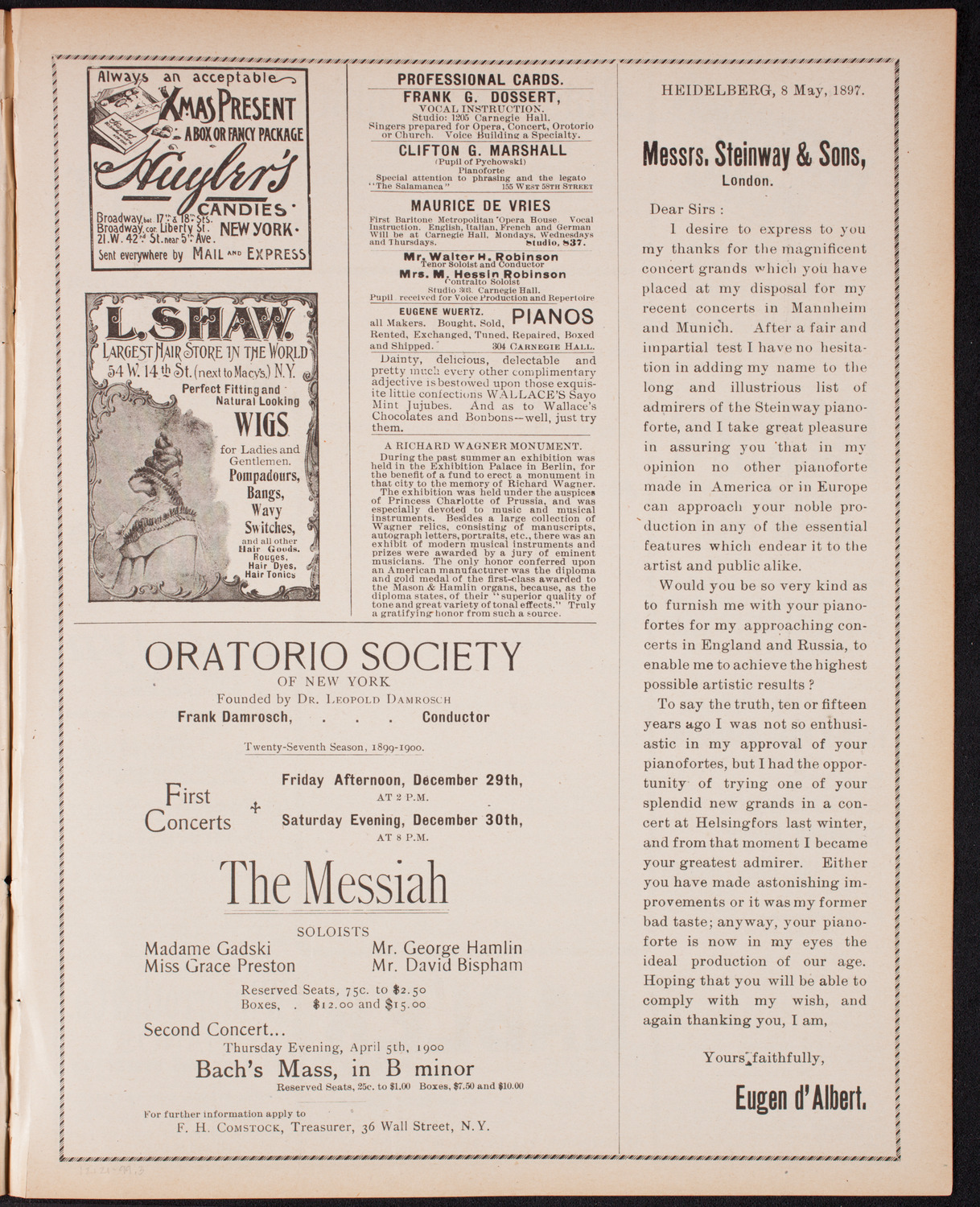 Musical Art Society of New York, December 21, 1899, program page 5