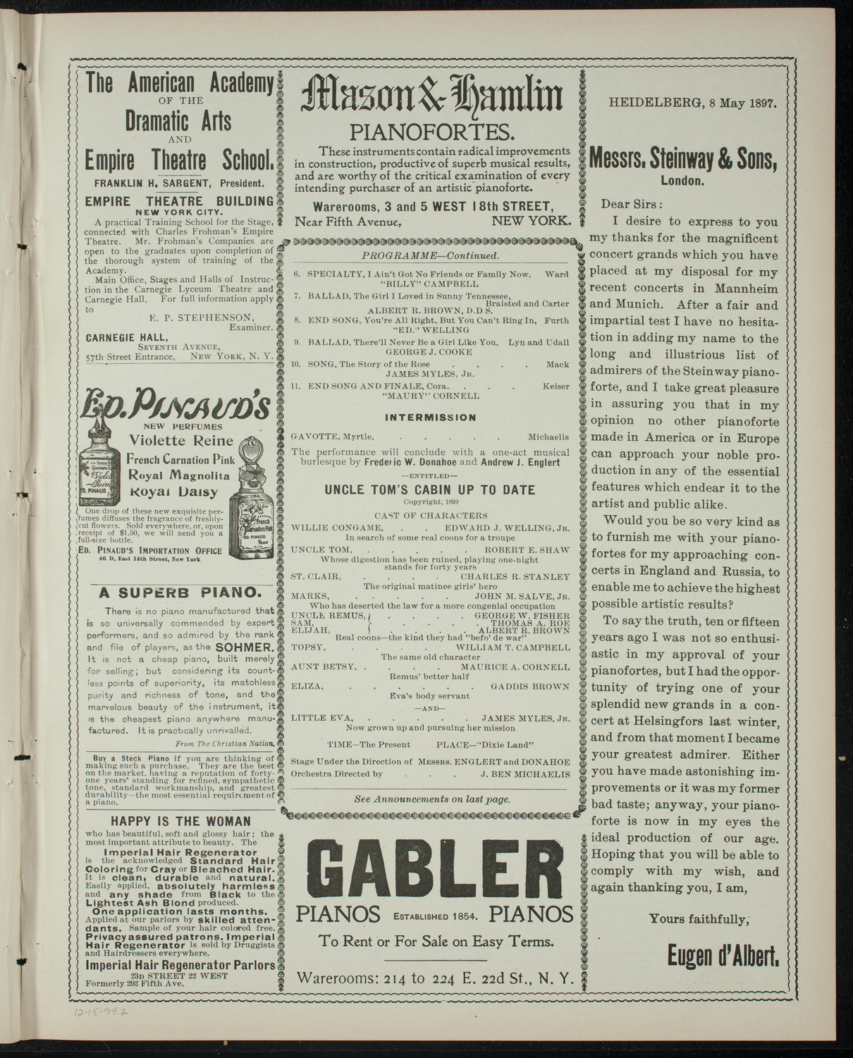 Harlem Wheelmen Minstrels, December 15, 1899, program page 3