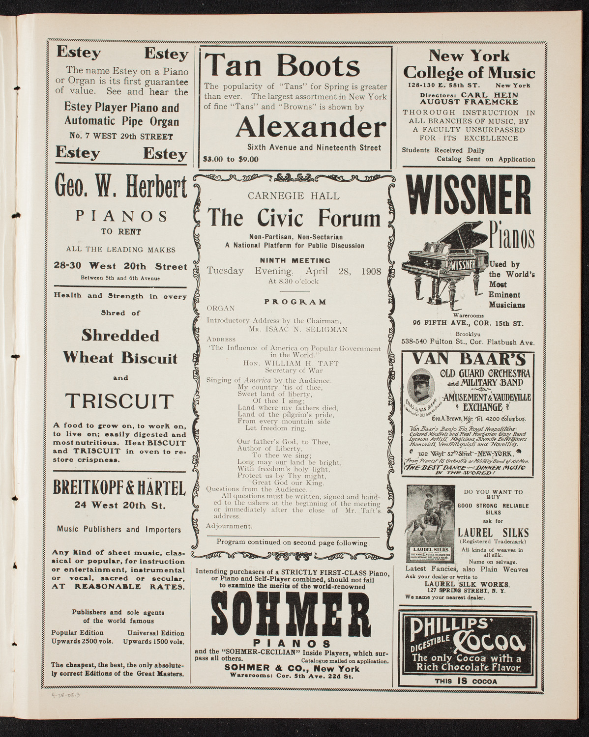 The Civic Forum, April 28, 1908, program page 5