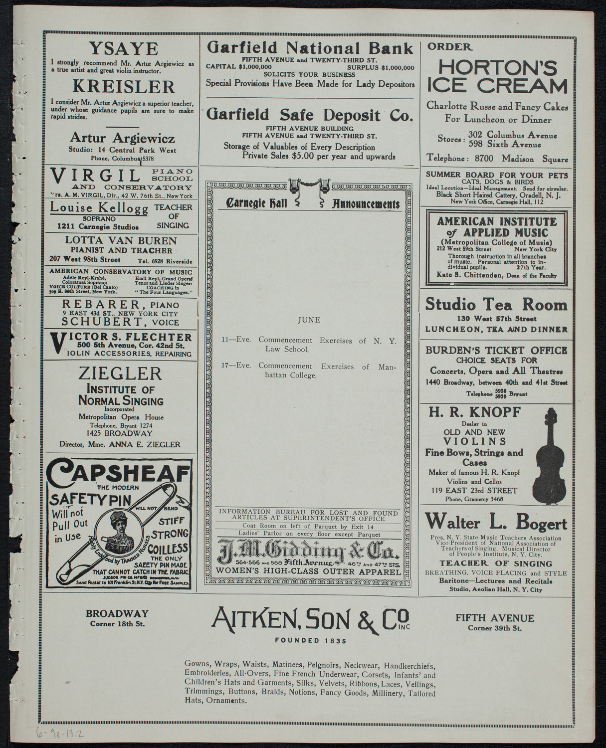 Graduation: New York College of Dentistry, June 9, 1913, program page 3