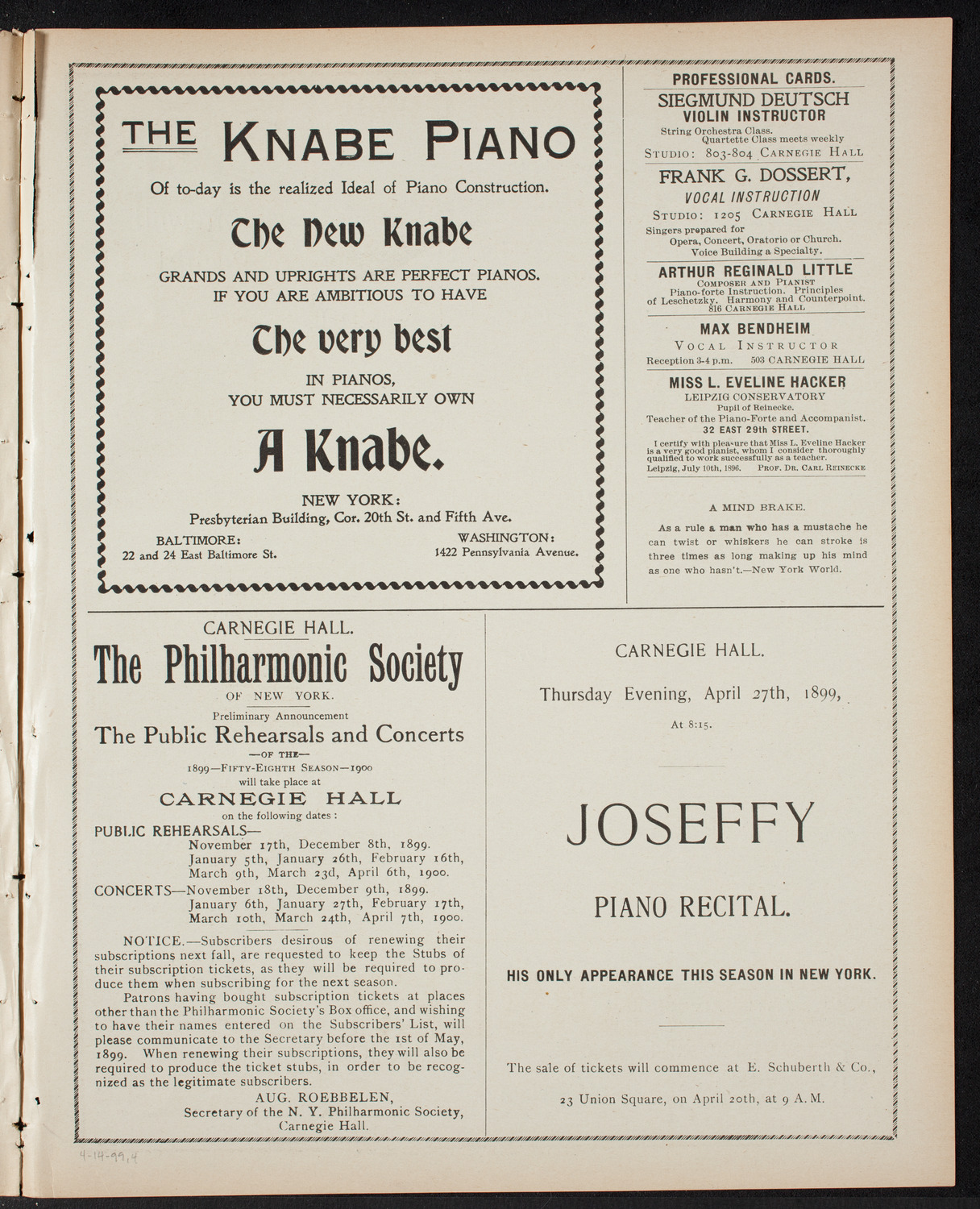 Amicitia Orchestral Concert, April 14, 1899, program page 7