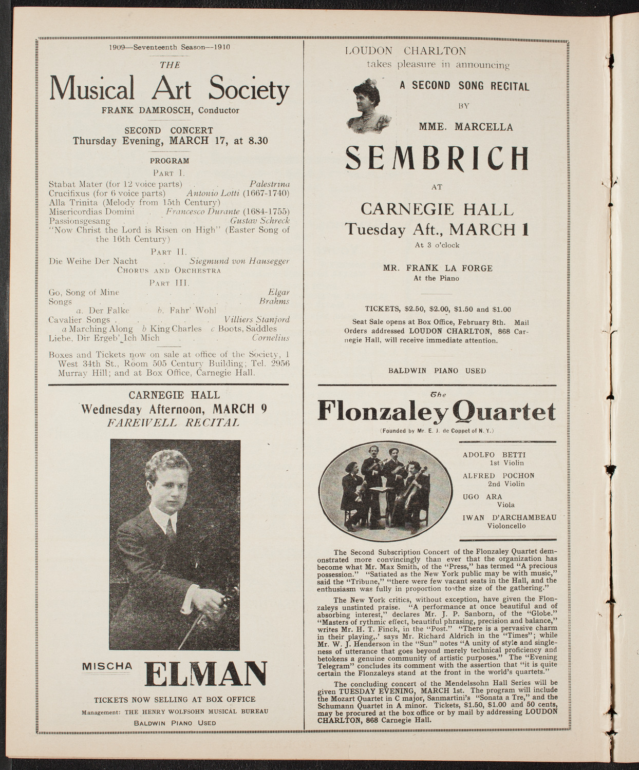 Boston Symphony Orchestra, February 26, 1910, program page 10