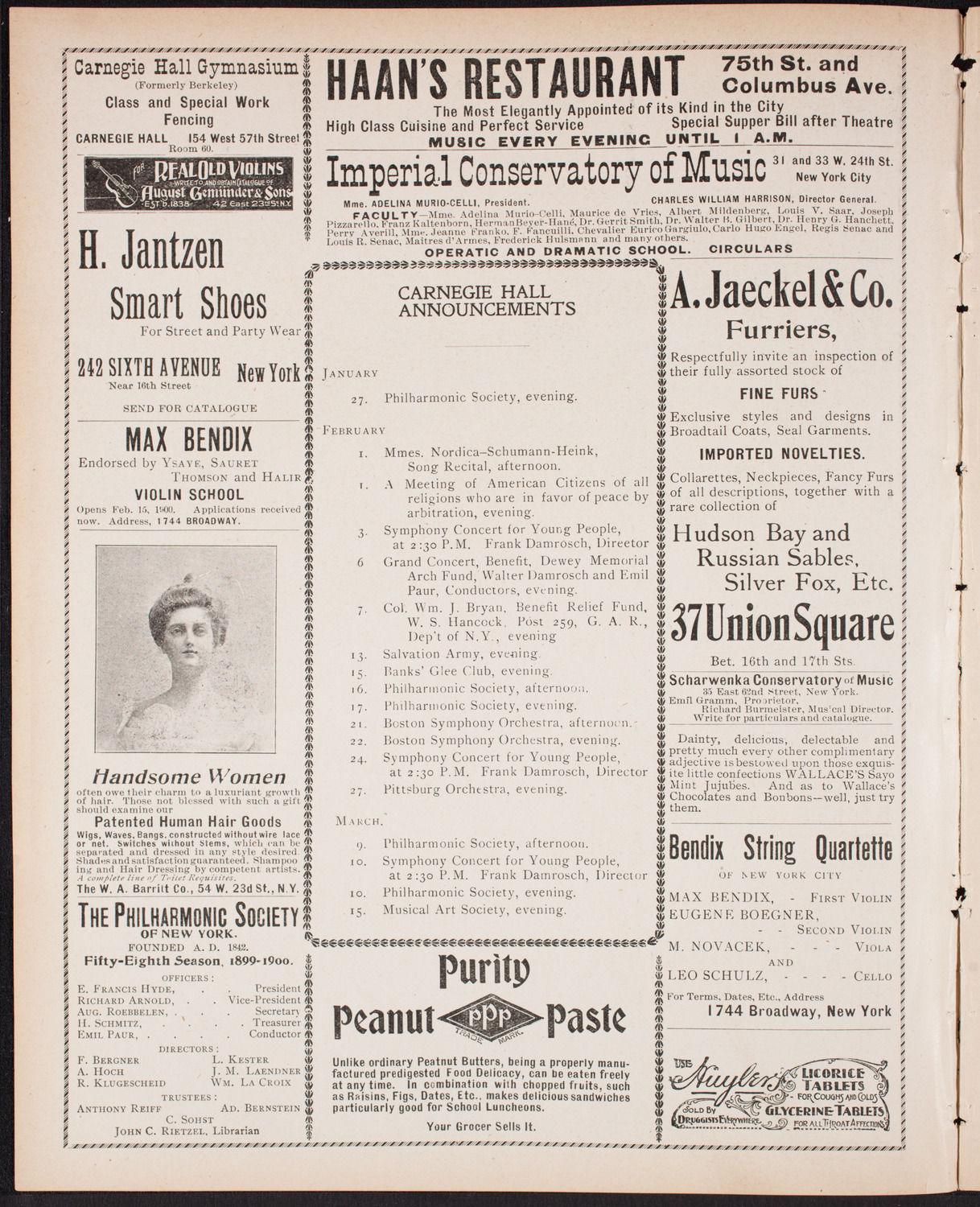 New York Philharmonic, January 26, 1900, program page 2