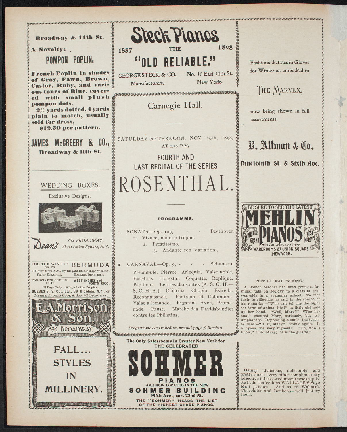 Moriz Rosenthal, Piano, November 19, 1898, program page 4