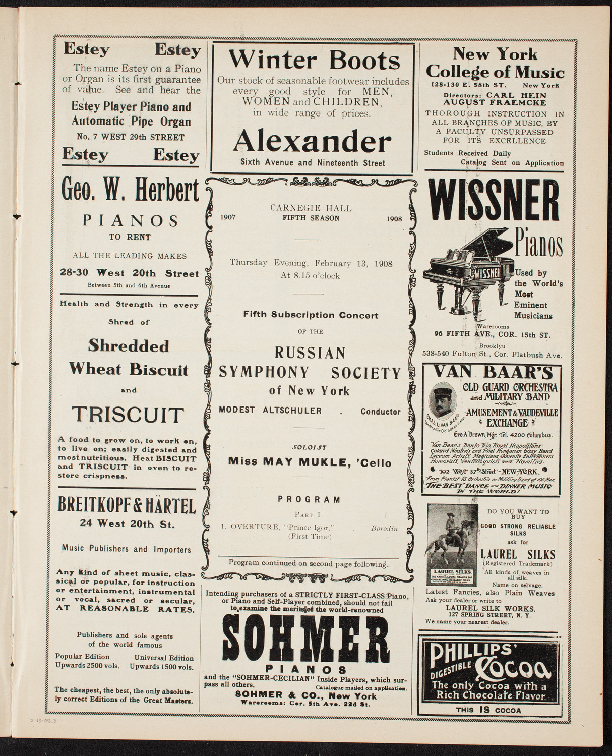 Russian Symphony Society of New York, February 13, 1908, program page 5